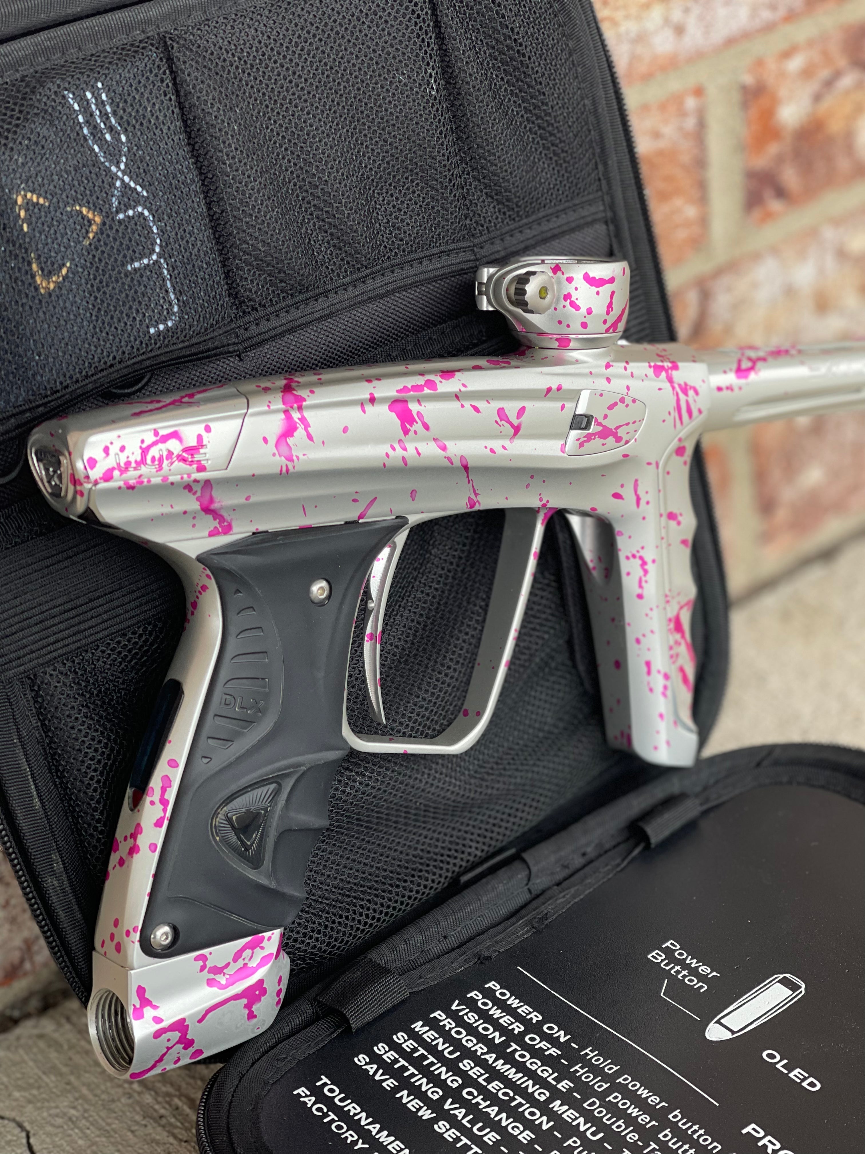 Used DLX Luxe X Paintball Gun - Silver Pink Splash