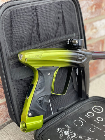 Used DLX Luxe Ice Paintball Gun - Limited Edition *1 of 10* Black/Slime Green w/ Black and Tan Back Grip