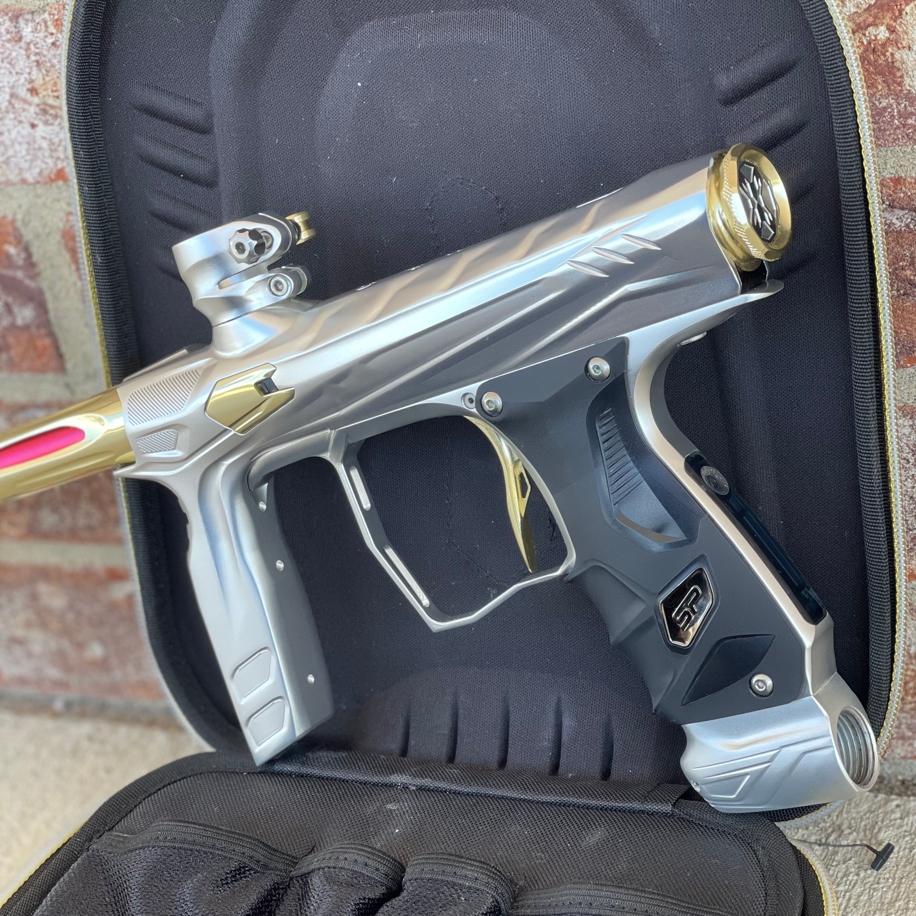 Used HK Army Shocker Amp Paintball Gun - Silver/ Gold