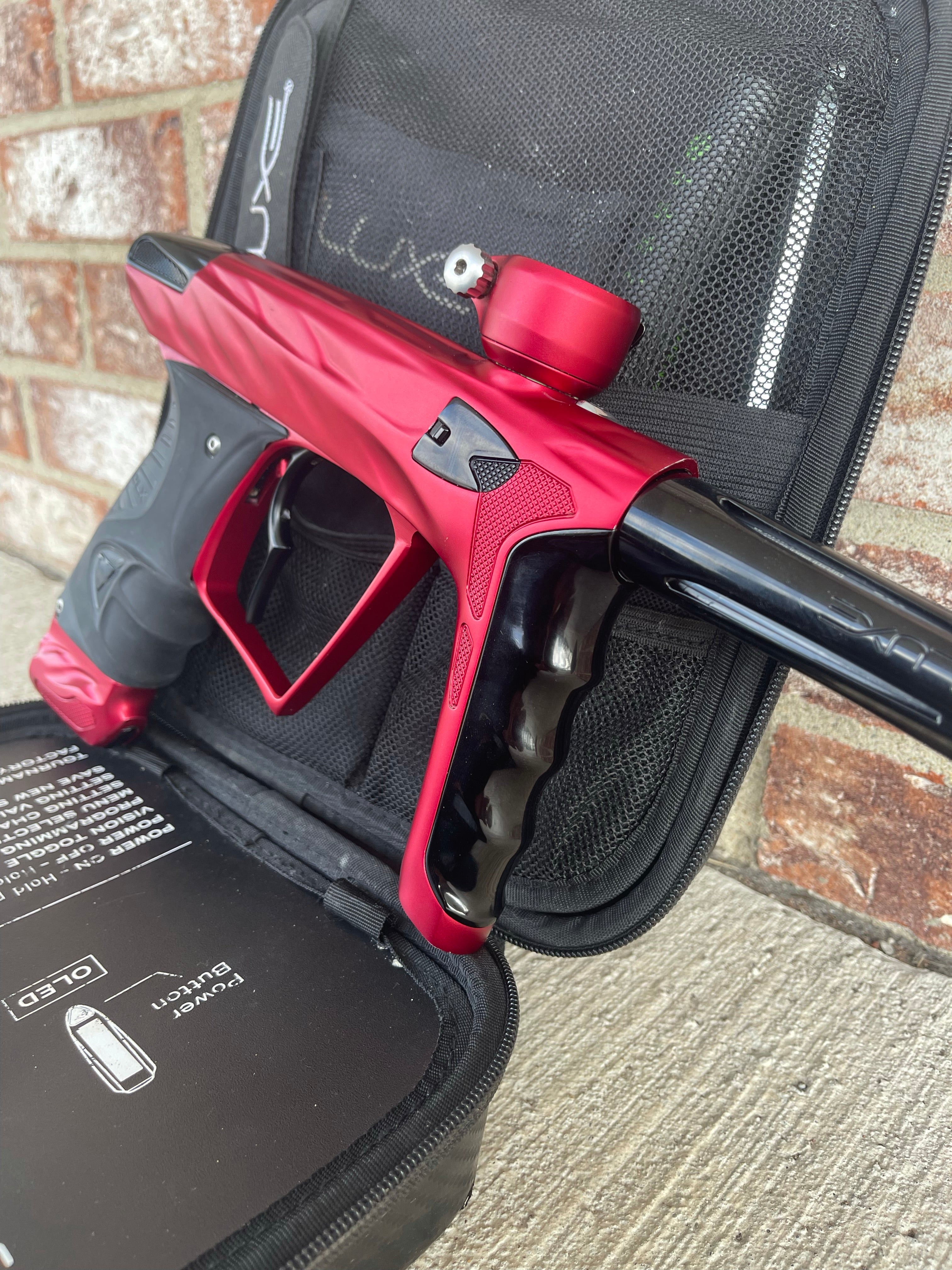 Used HK Army DLX Luxe X A51 Paintball Gun - Dust Red/Polished Black w/Infamous Deuce Trigger & Carbon IC Barrel