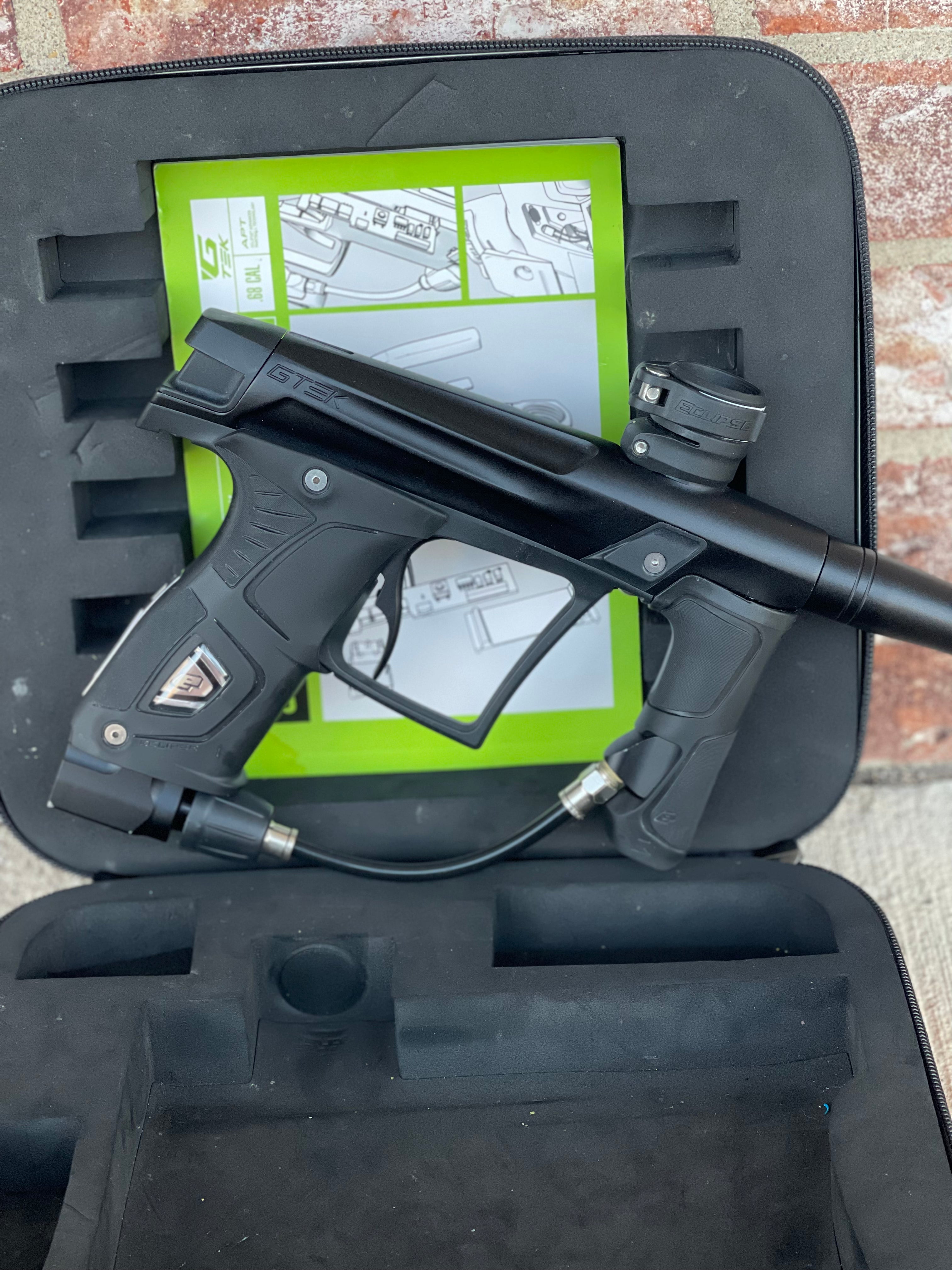 Used Planet Eclipse Gtek Paintball Marker- Black w/GMEK Slide Trigger Frame + Valve & Electronic Frame