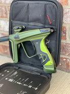 Used DLX Luxe X Paintball Gun - Dust Olive/Polished Black w/ Green Grip Kit