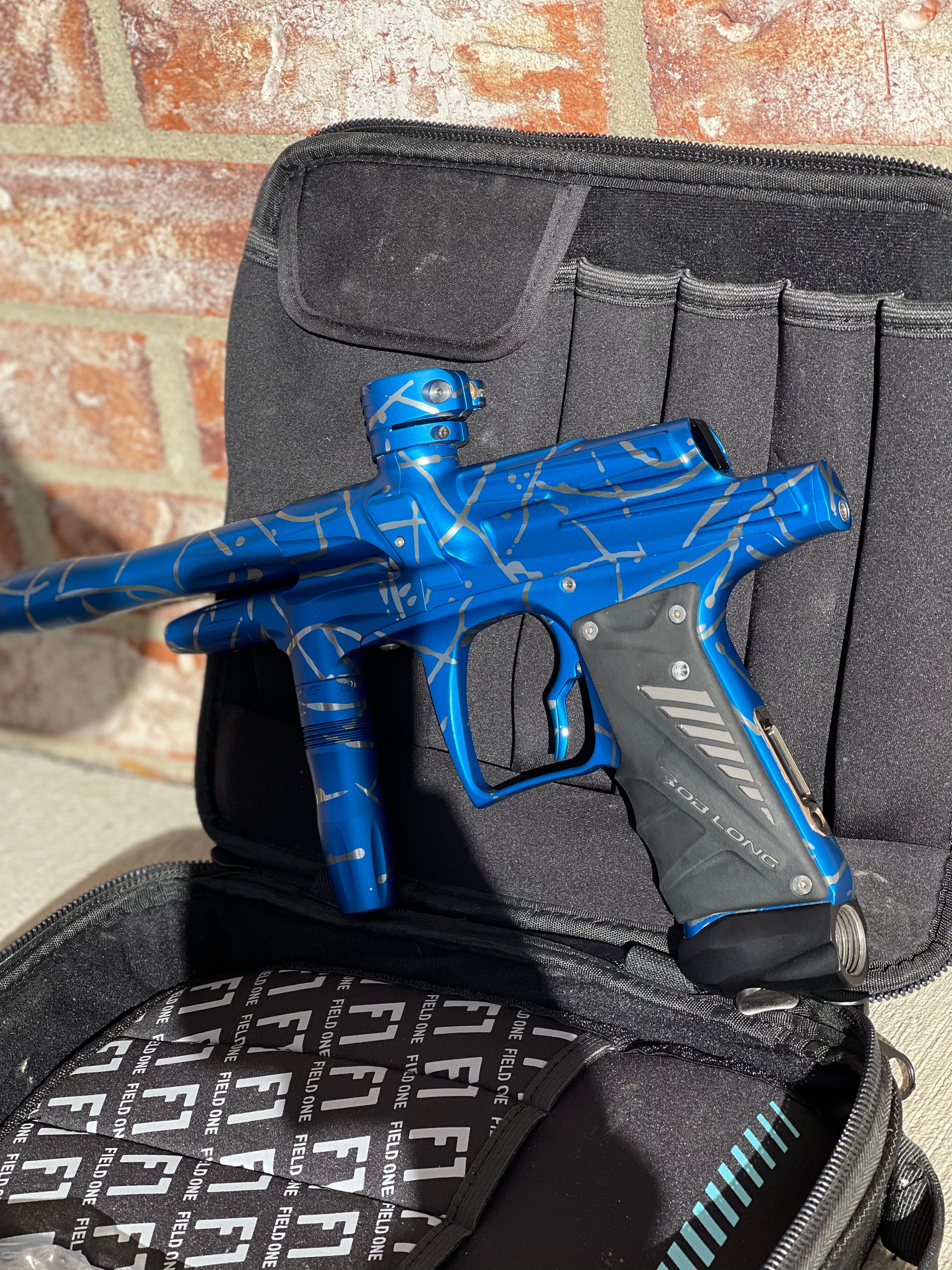 Used Bob Long G6R OLED Paintball Gun - Z Cut - Blue/Silver Splash