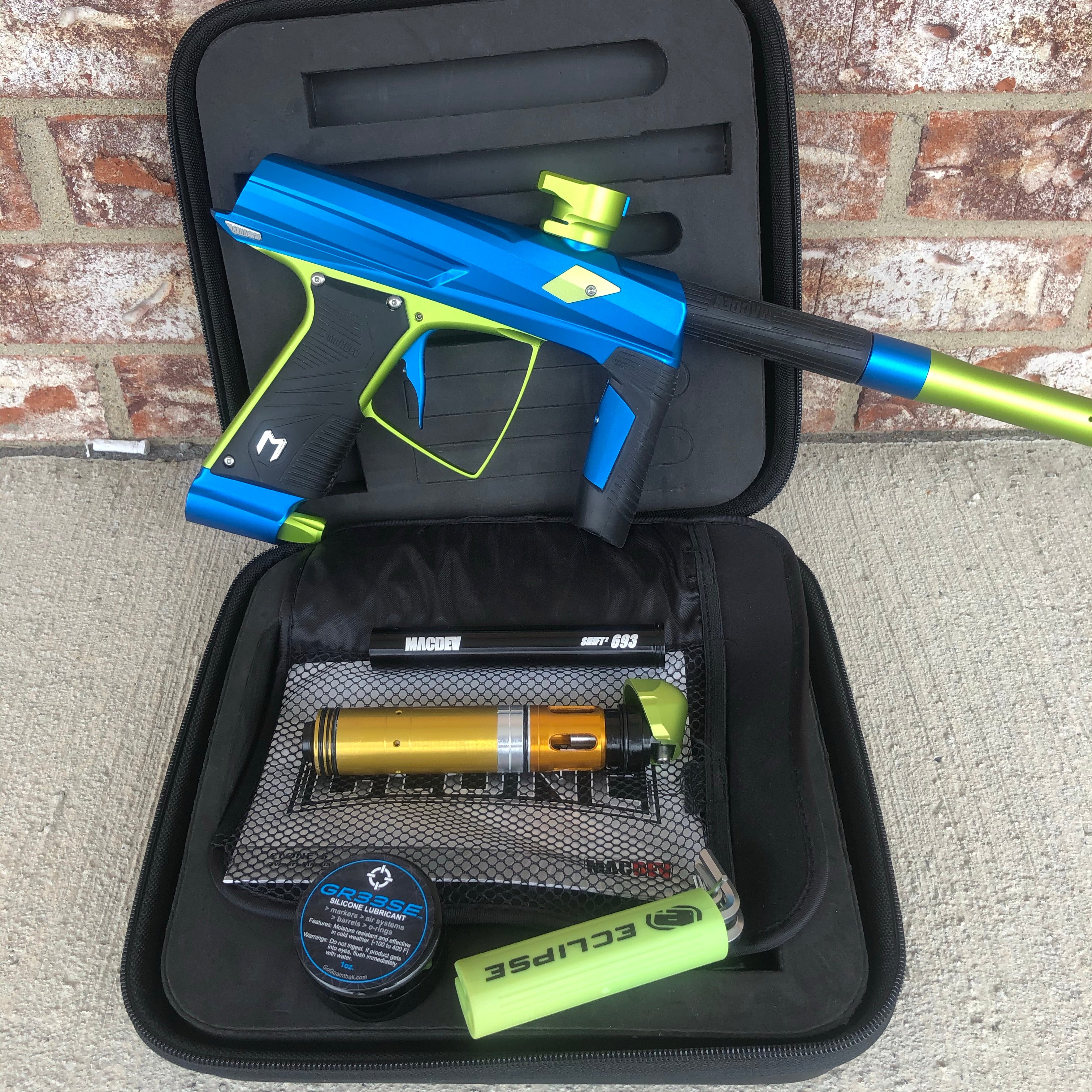 Used MacDev Clone 5 Infinity Paintball Gun - Aqua/Lime