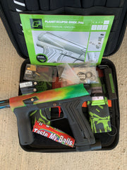 Used Planet Eclipse Emek 100 Paintball Gun - Green - Custom Body w/ Fang Trigger w/ Freak XL Barrel Kit, Hair 45 Trigger Valve, POPS ASA