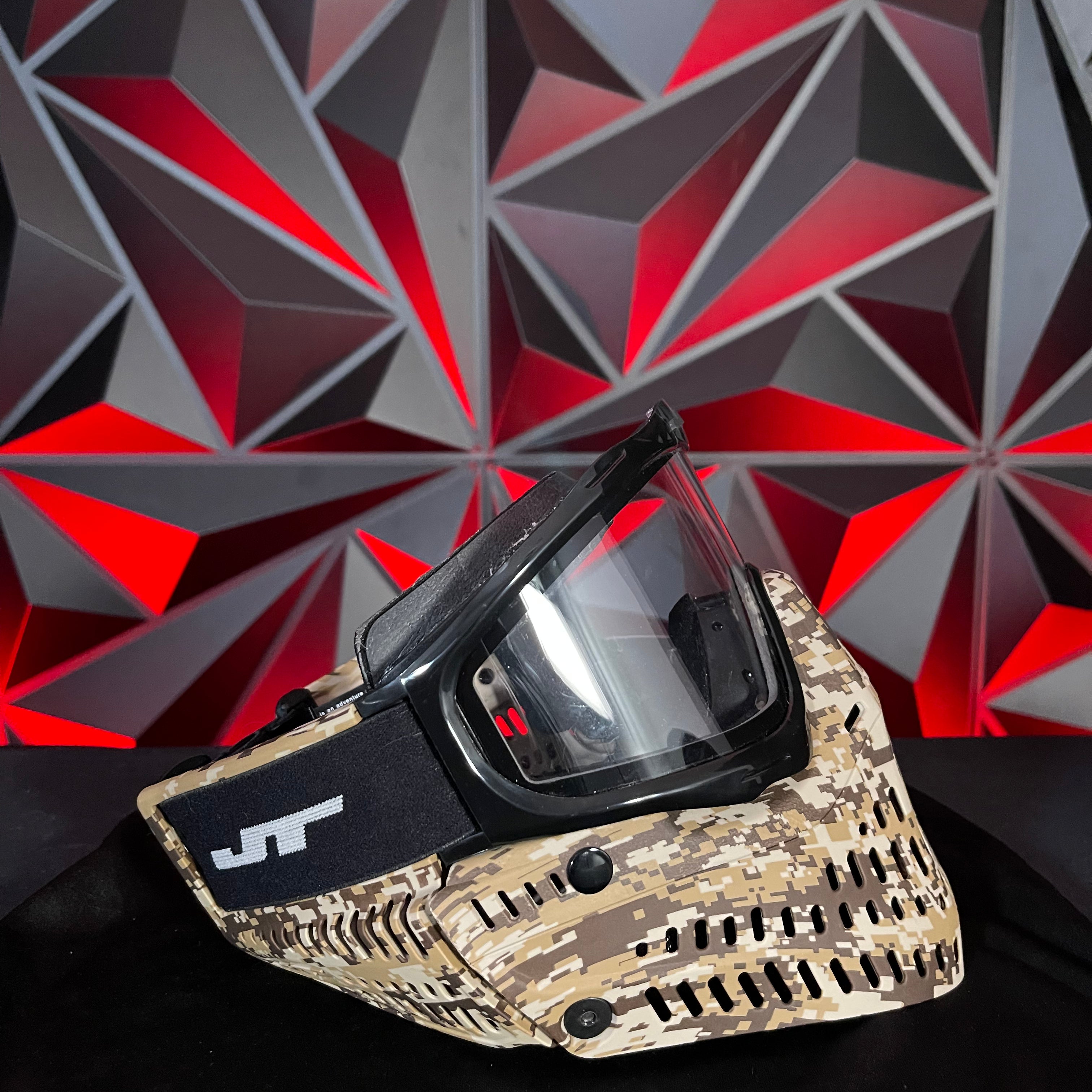 Used JT Proflex Paintball Mask - Digital Camo Skirt and Black Frame w/Soft Goggle Bag