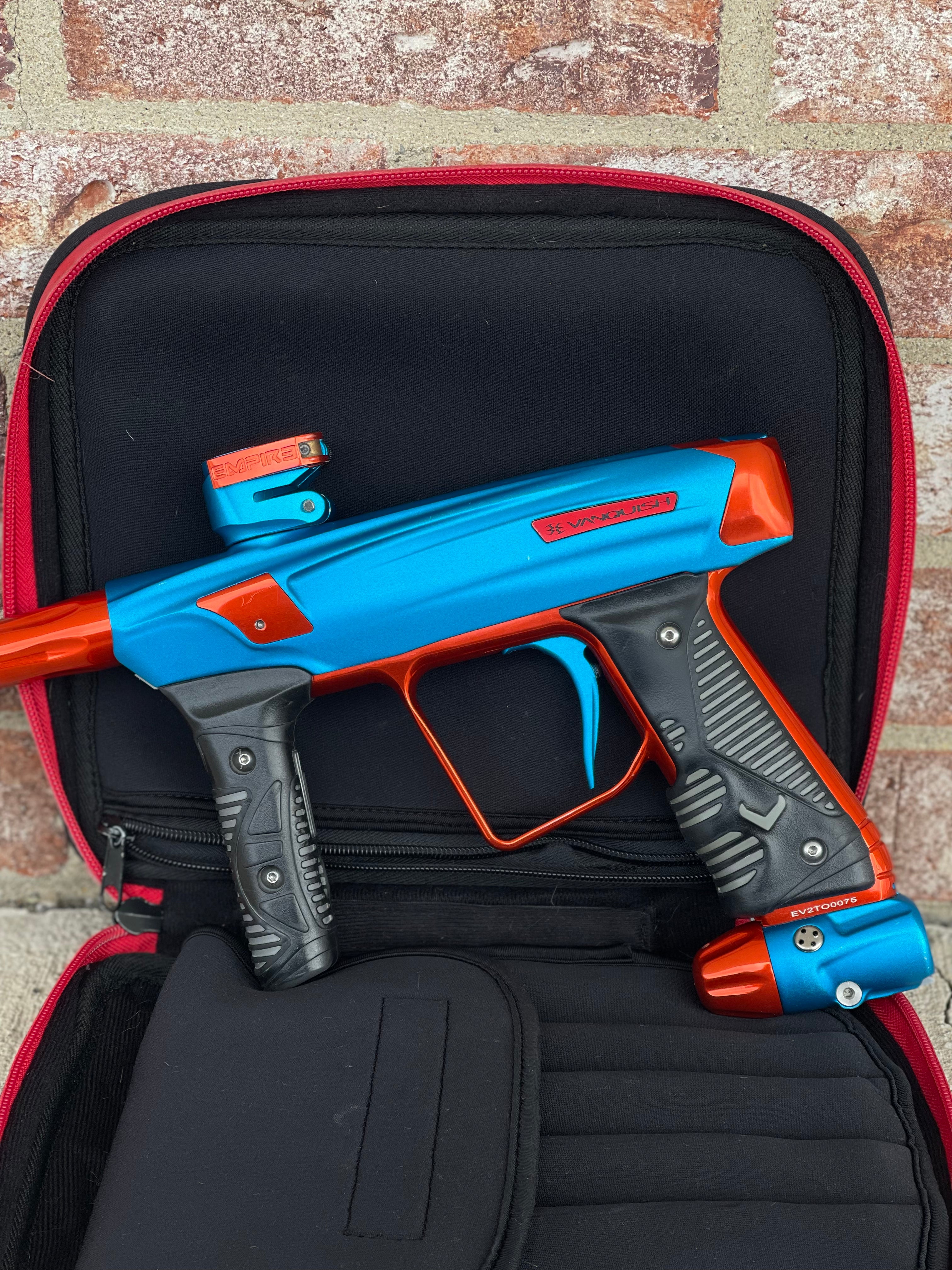 Used Empire Vanquish GT Paintball Maker - Blue/Orange w/ Full Barrel Kit