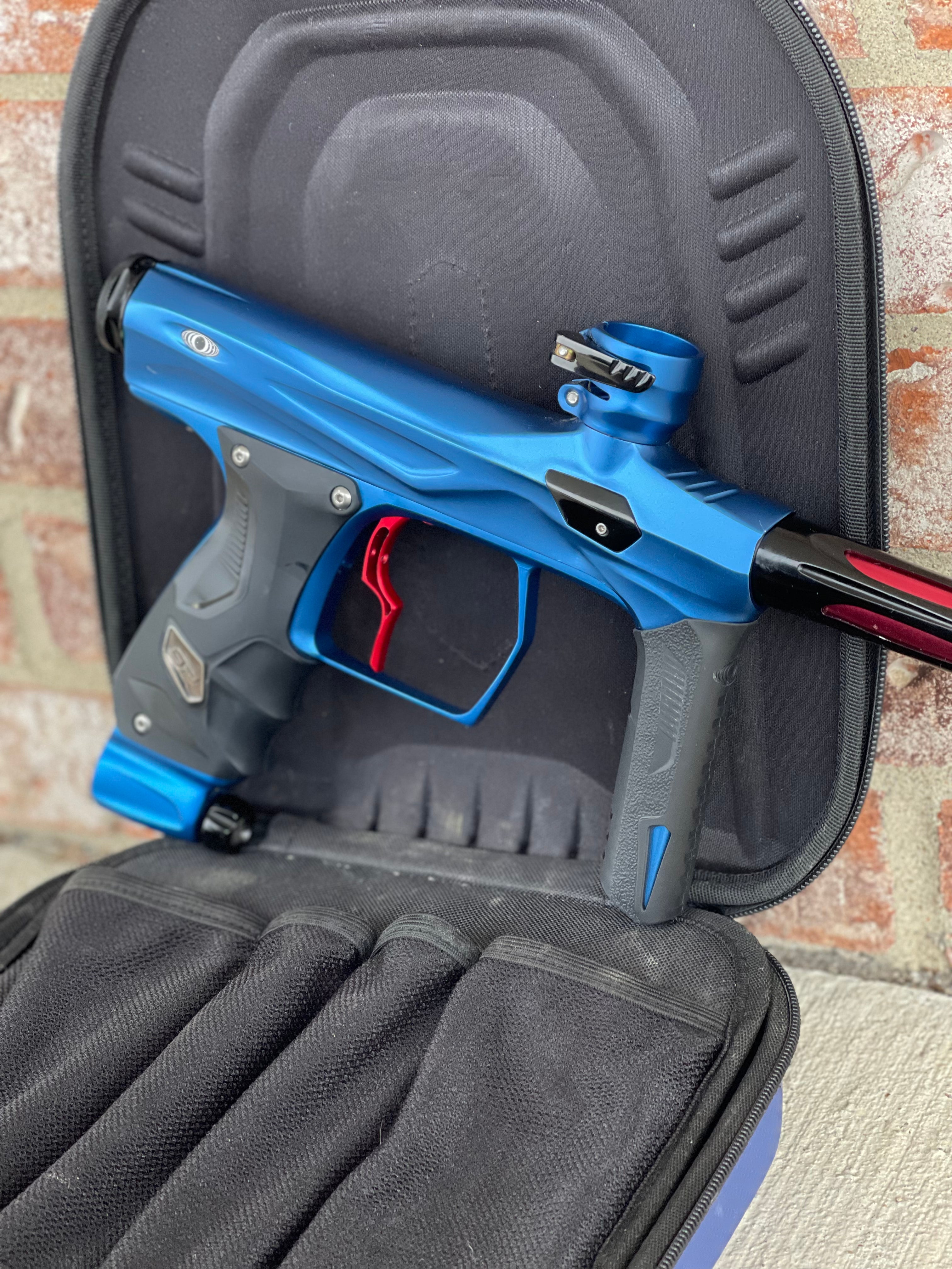 Used Shocker Amp Paintball Gun - Dust Blue w/SSC Soft Tip Bolt & Infamous Deuce Trigger