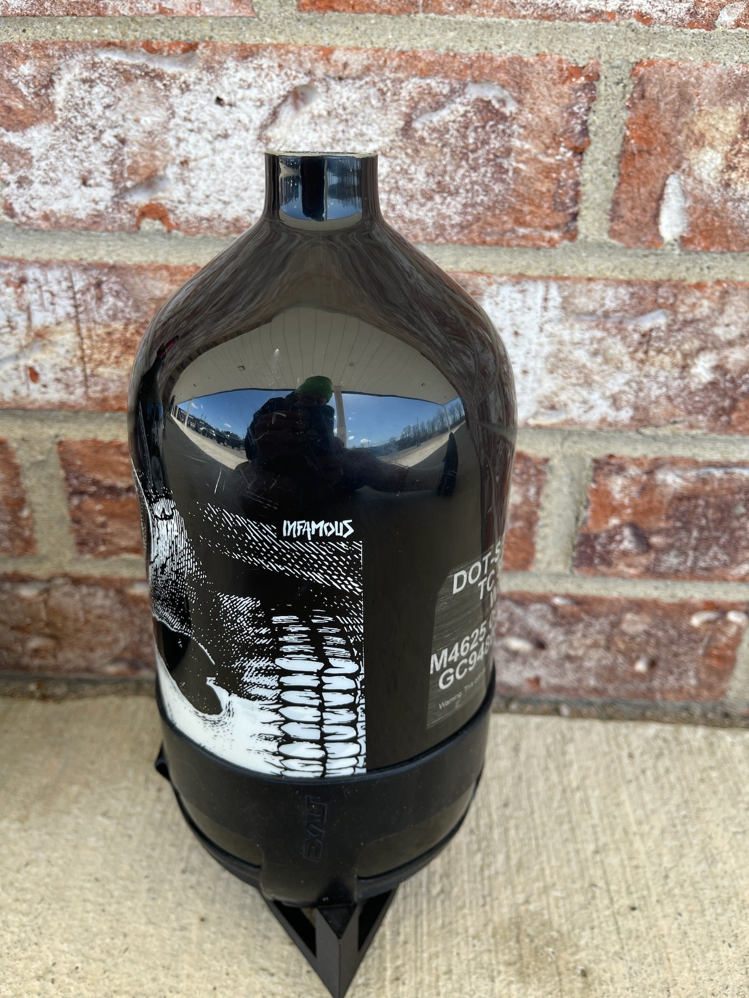 Used Infamous Savage Skull 80/4500 Paintball Tank- Black/White - Bottle Only - Exalt/PE Tank Grip