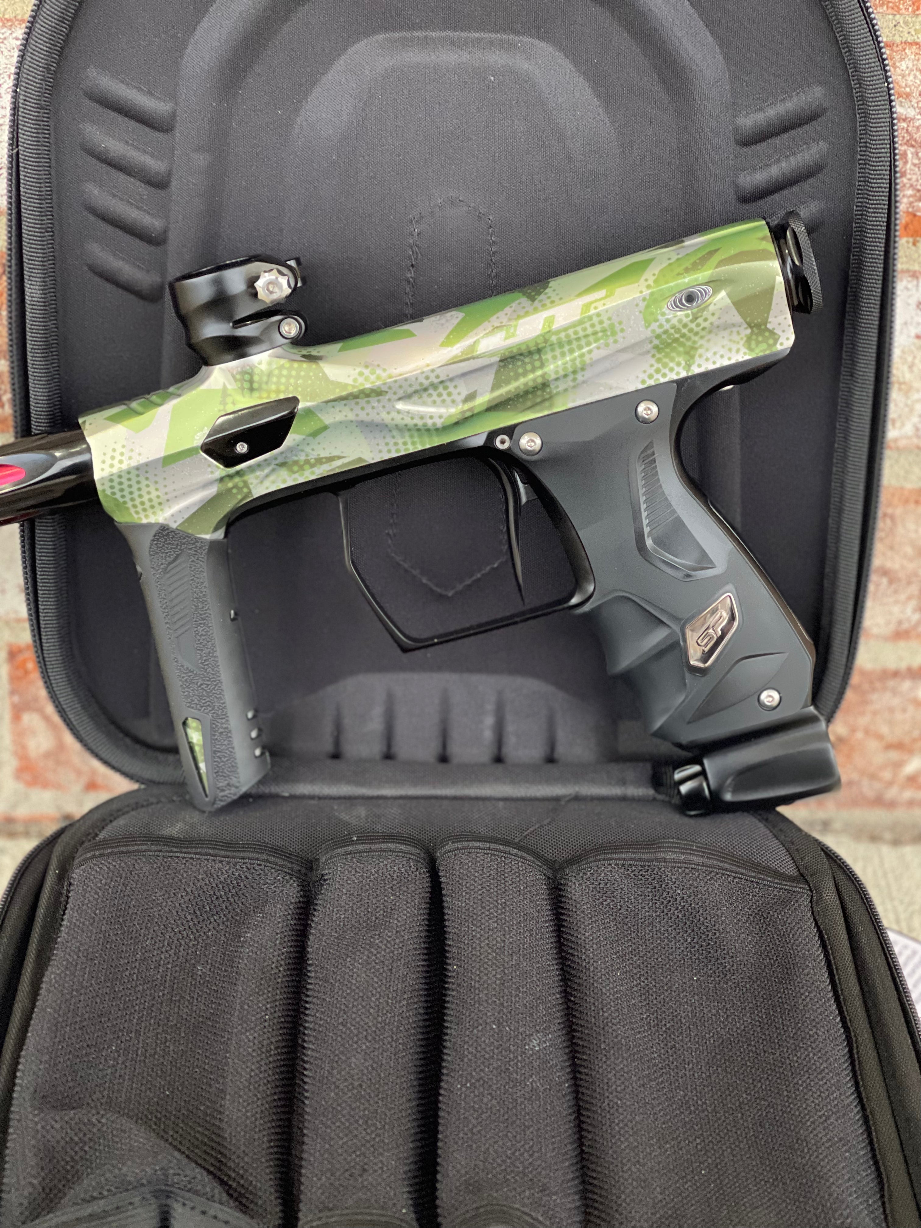 Used Shocker Amp Paintball Gun - JT Edition Scrambles Green w/ SSC Soft Tip Bolt and SSC Deuce Trigger