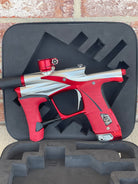 Used Planet Eclipse LV1.6 Paintball Gun - Silver / Red w/ Red and Black Grip Kits and Aluminum FL Tip