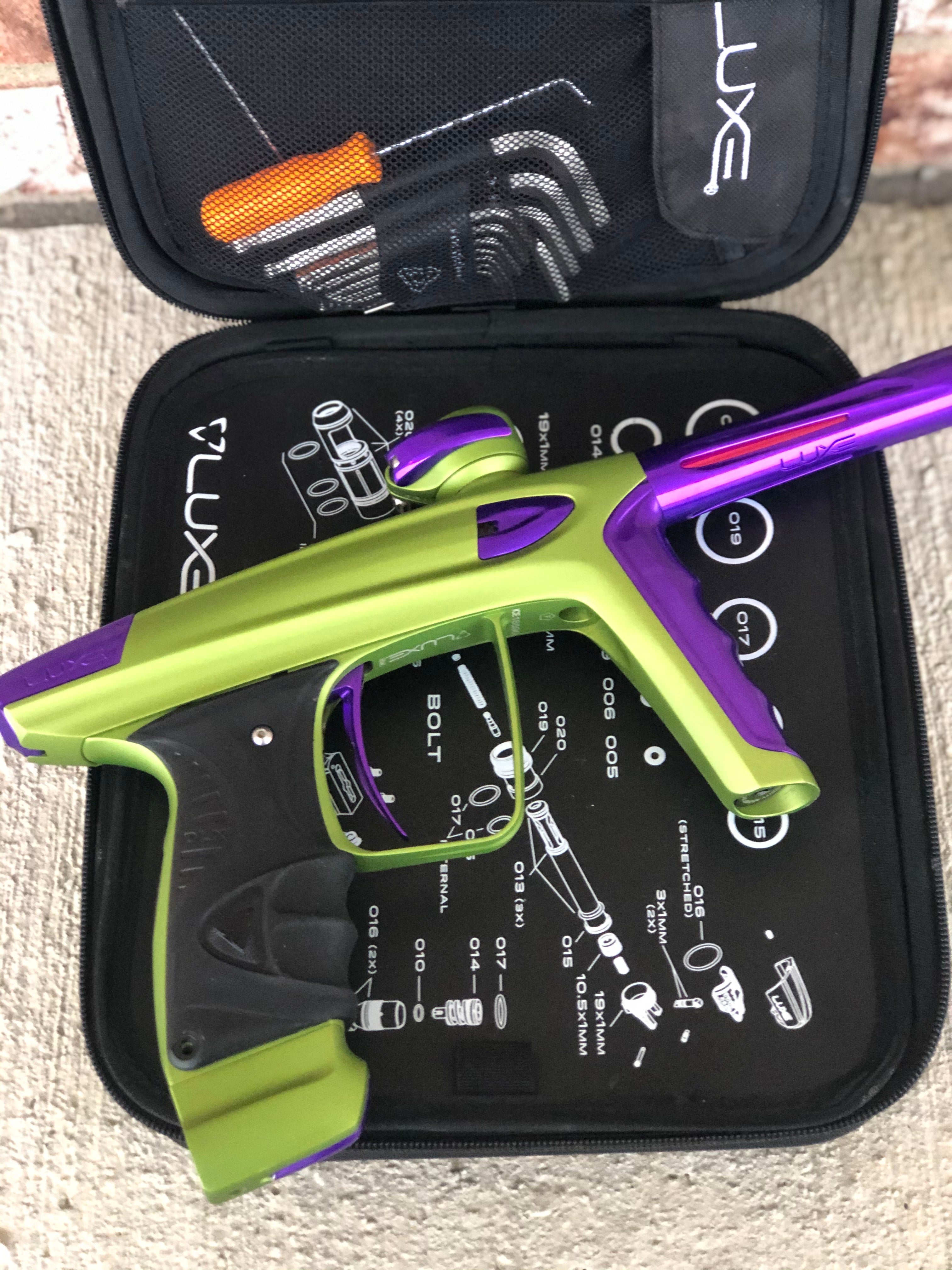 Used DLX Luxe ICE Paintball Gun - Dust Green w/ Purple