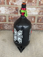 Used HK Army "Aero Lite" Metallic Series 68/4500 Paintball Tank - Black w/ Red Standard Regulator, Thread Protector, and Exalt Fill Nipple Cover