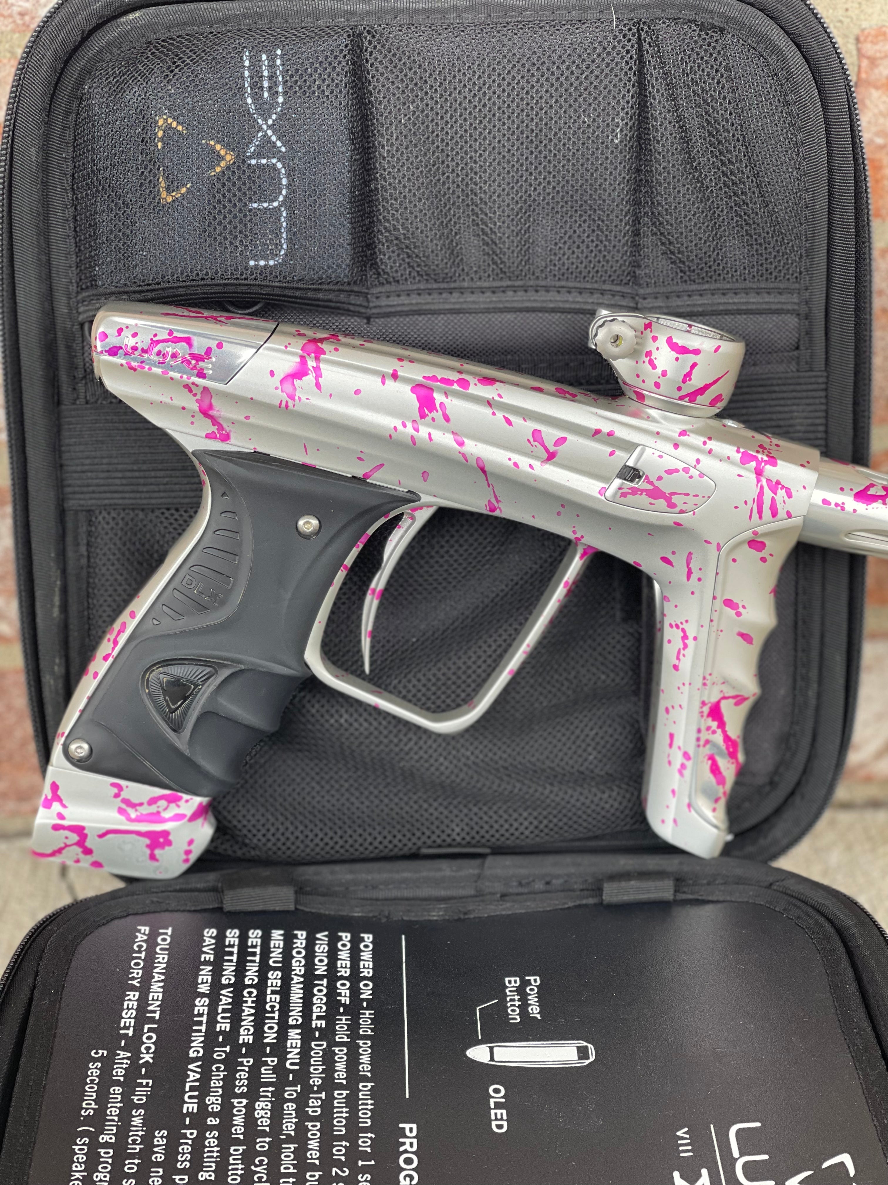 Used DLX Luxe X Paintball Gun - Silver Pink Splash