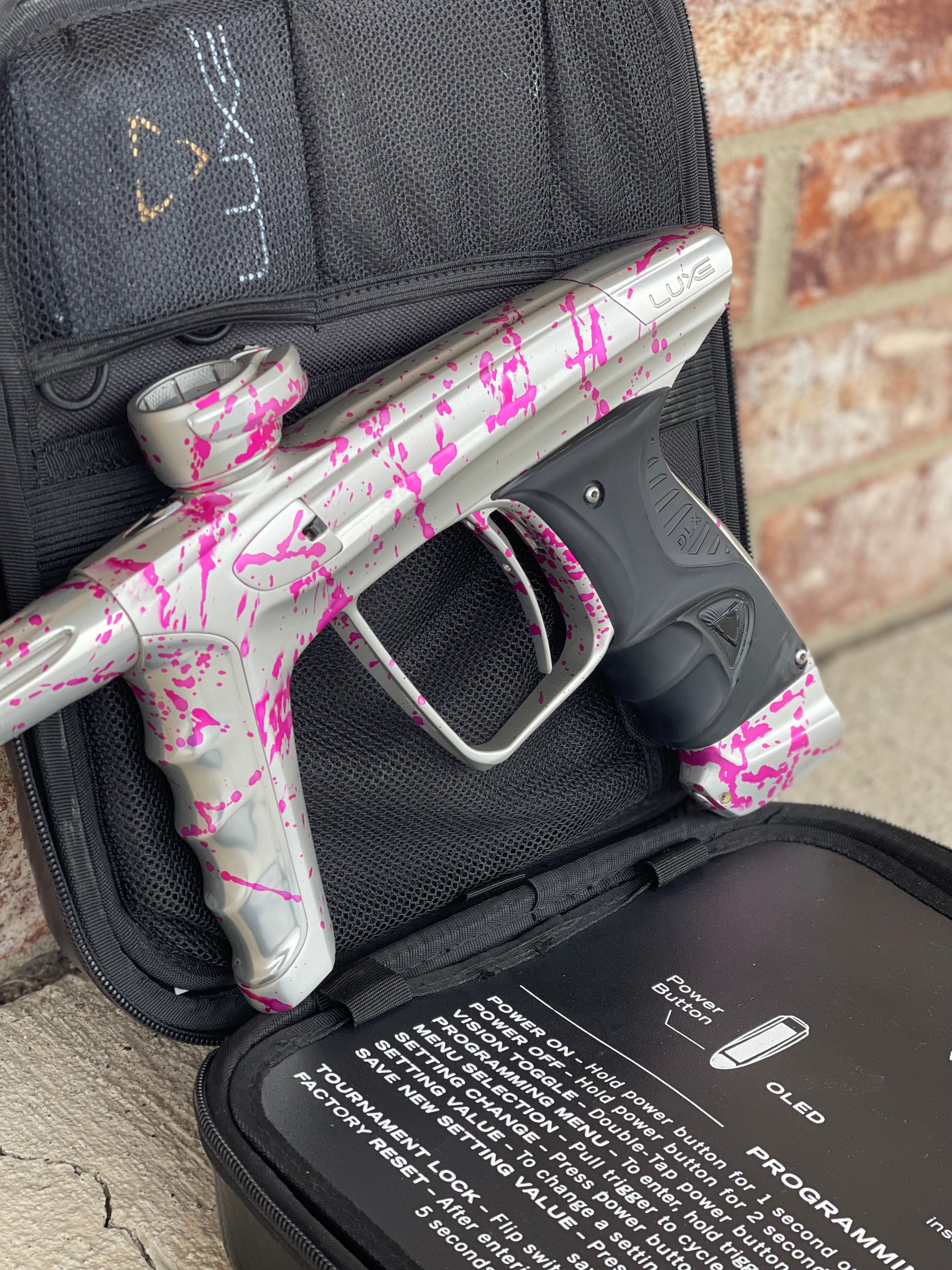 Used DLX Luxe X Paintball Gun - Silver Pink Splash