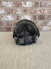 Used Virtue Vio Contour 2 Paintball Mask- Brush Camo w/ 2 lens w/ Soft Goggle Bag