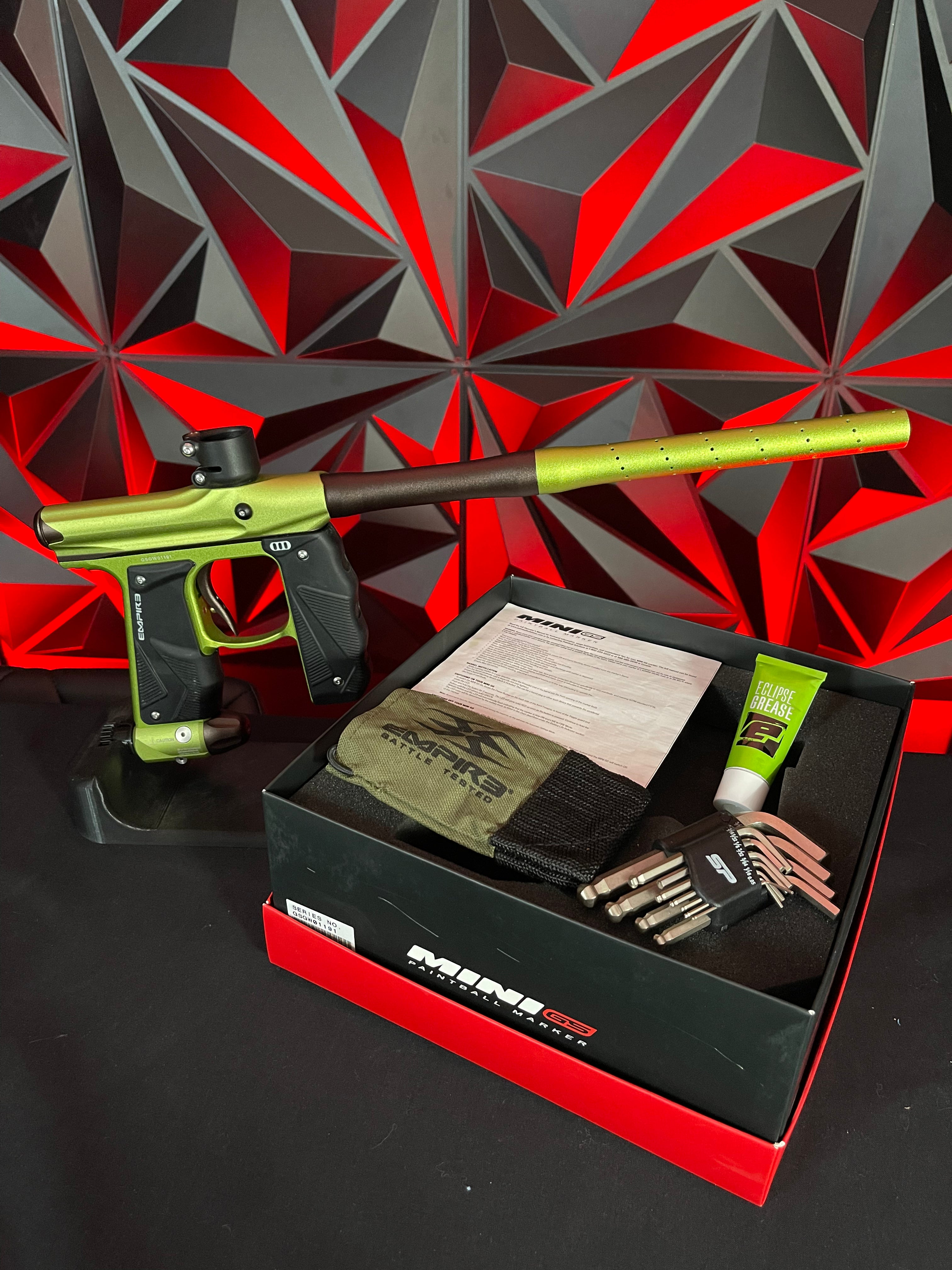 Used Empire Mini GS Paintball Gun - Green / Brown w/ 2-Piece Barrel