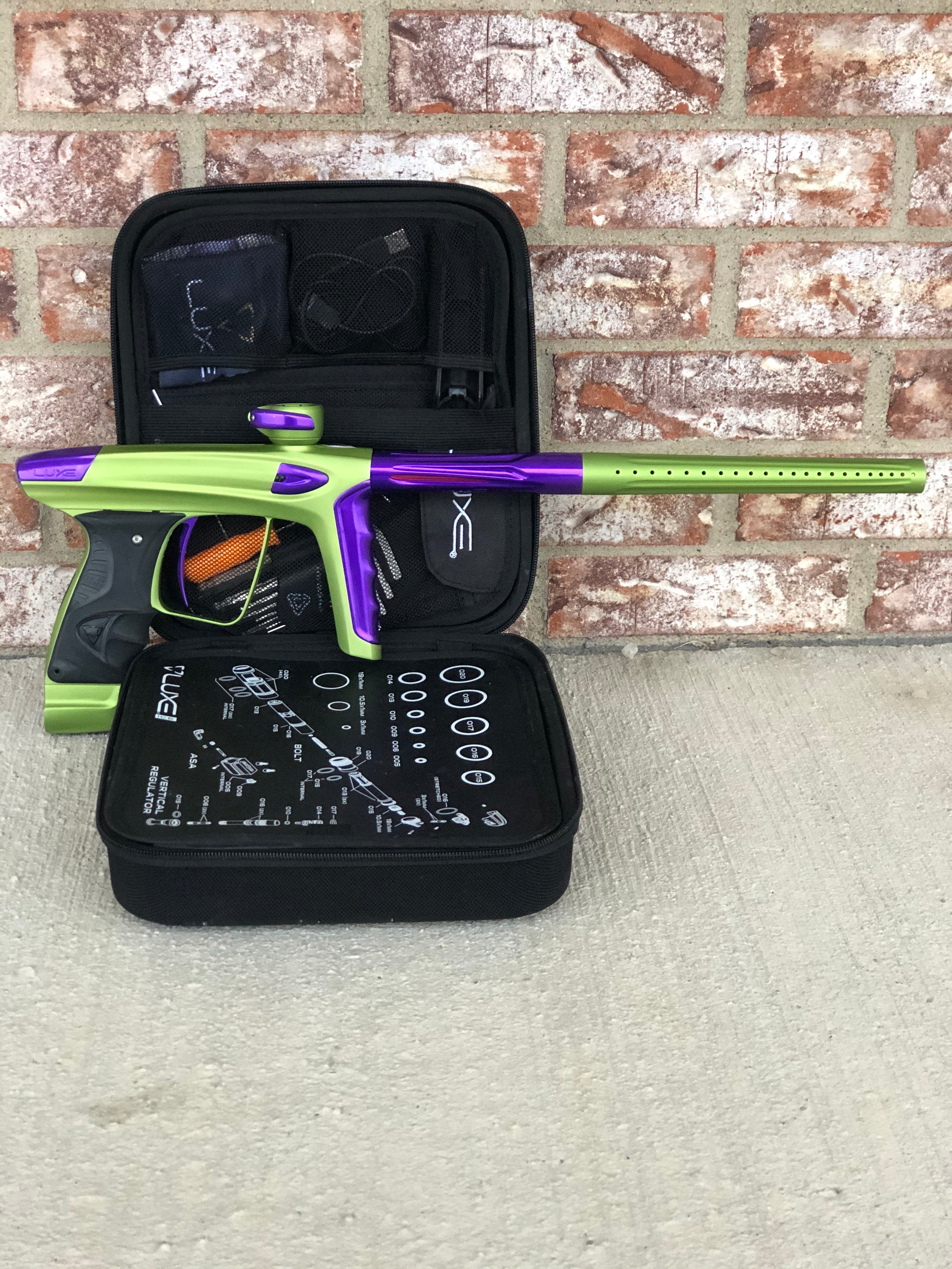 Used DLX Luxe ICE Paintball Gun - Dust Green w/ Purple