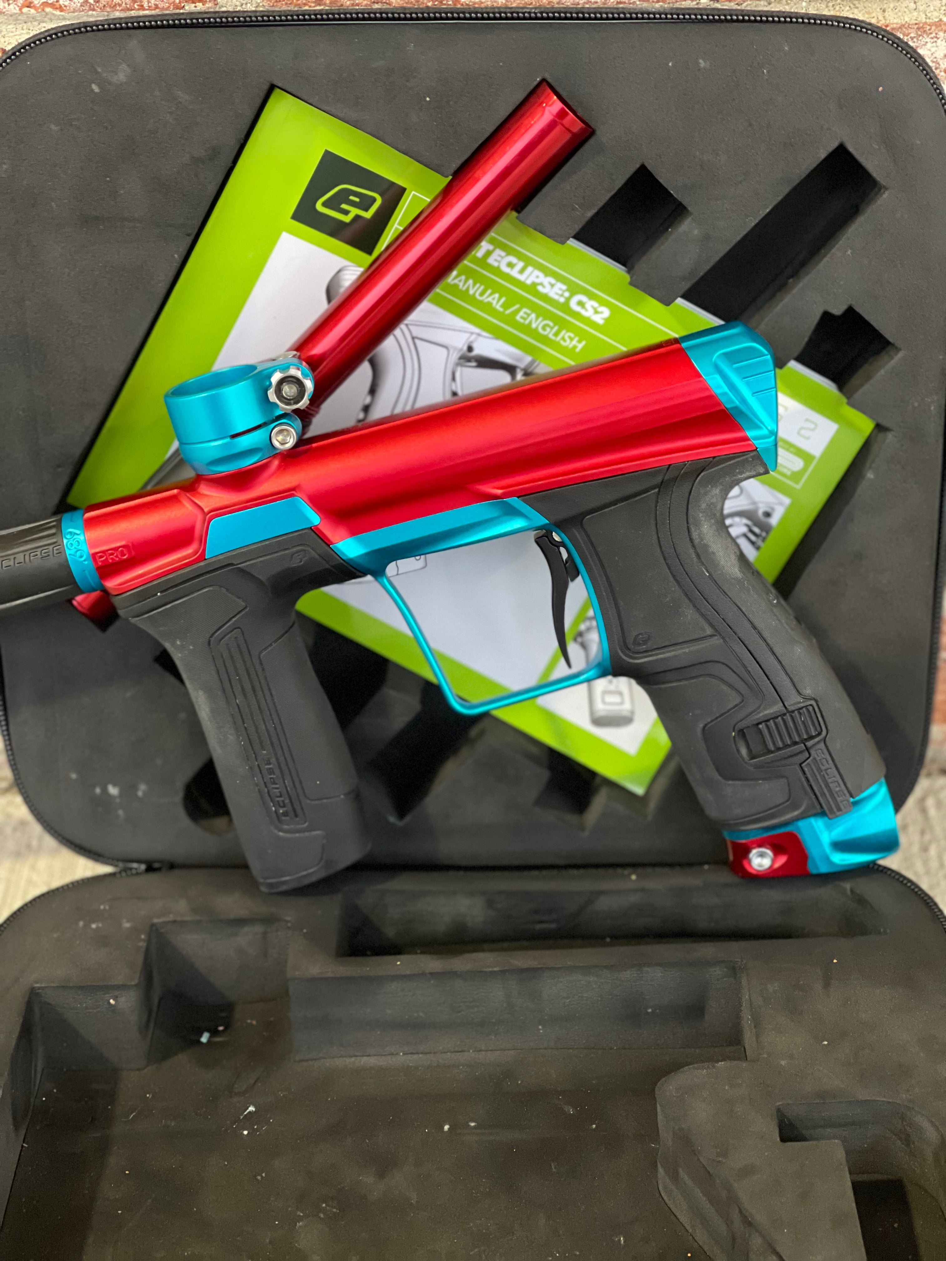 Used Planet Eclipse CS2 Pro Paintball Gun Red Teal Used planet eclipse cs2 pro paintball gun red teal
