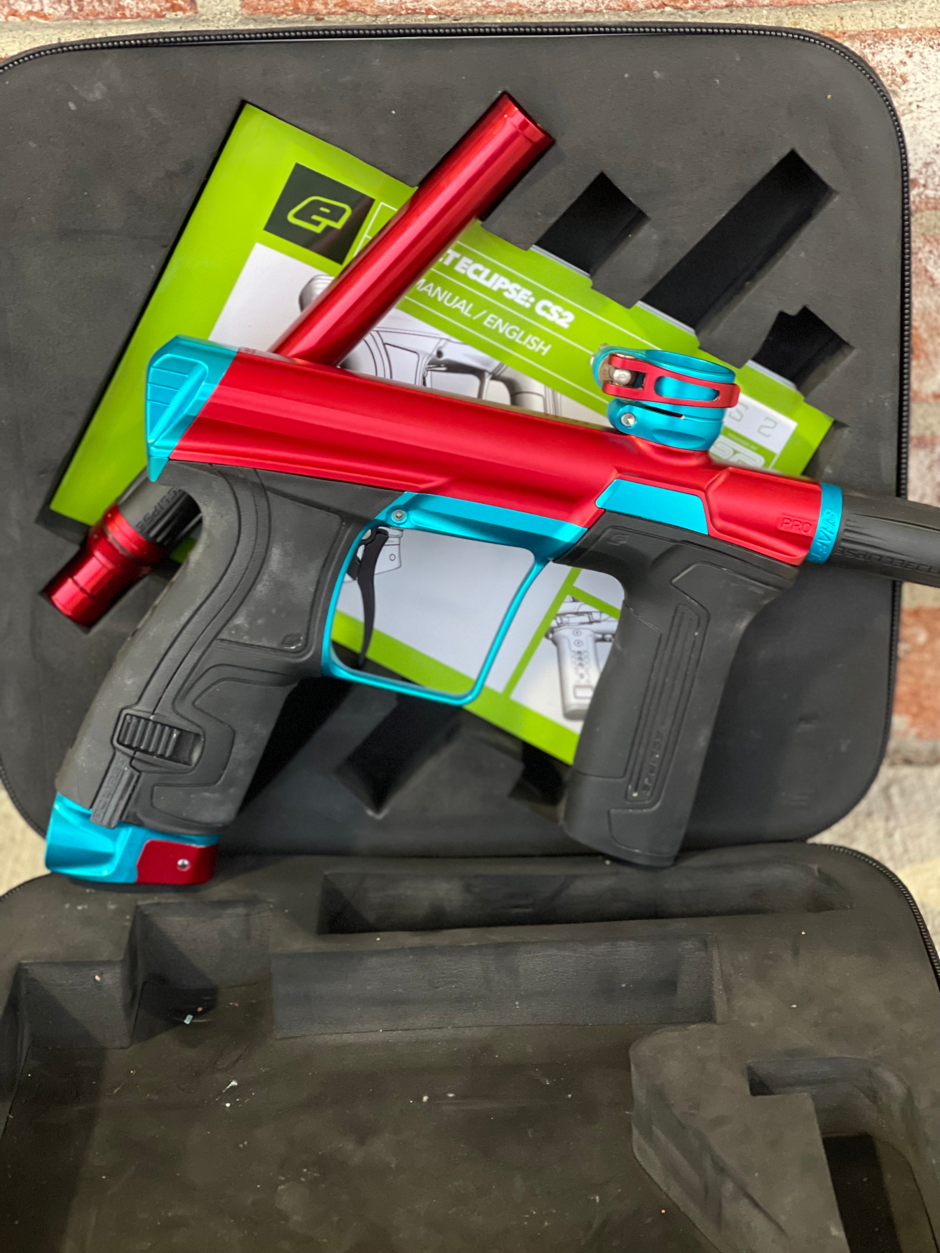 Used Planet Eclipse CS2 Pro Paintball Gun Red Teal Used planet eclipse cs2 pro paintball gun red teal