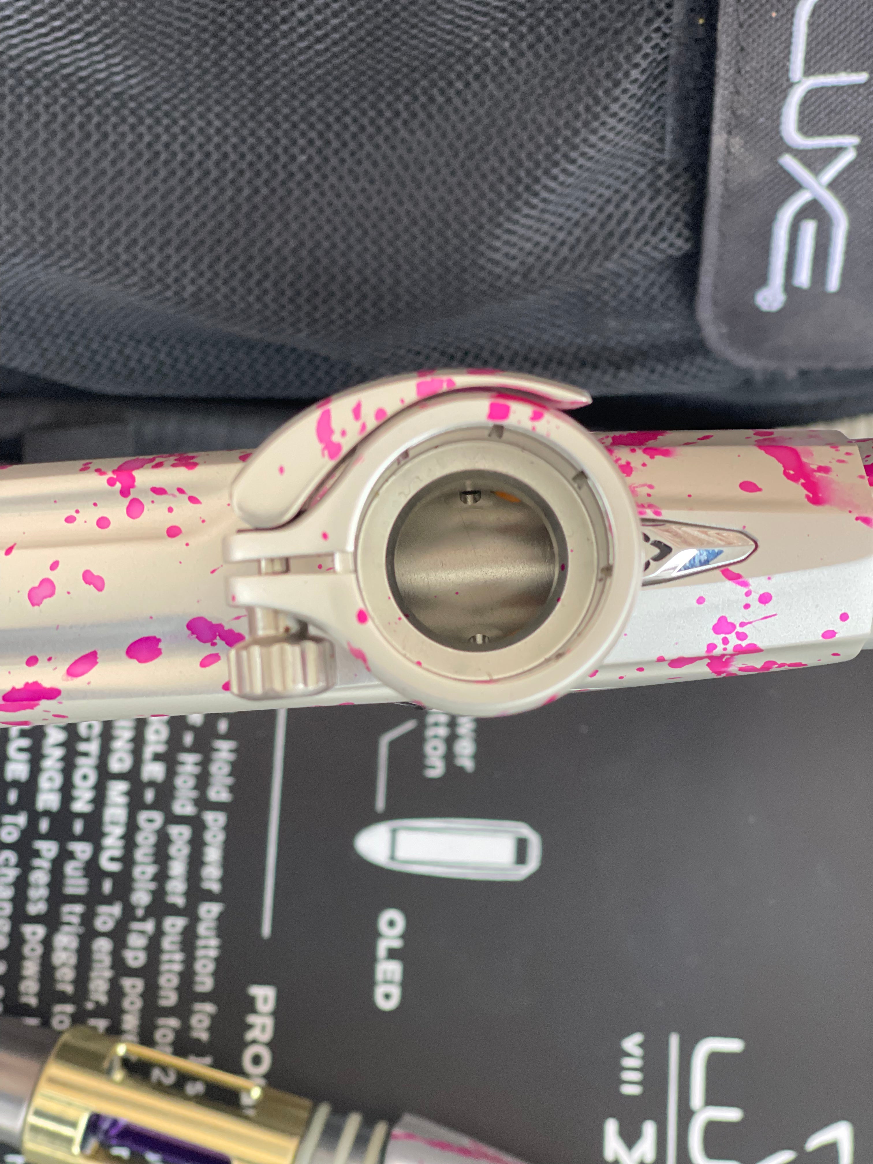 Used DLX Luxe X Paintball Gun - Silver Pink Splash