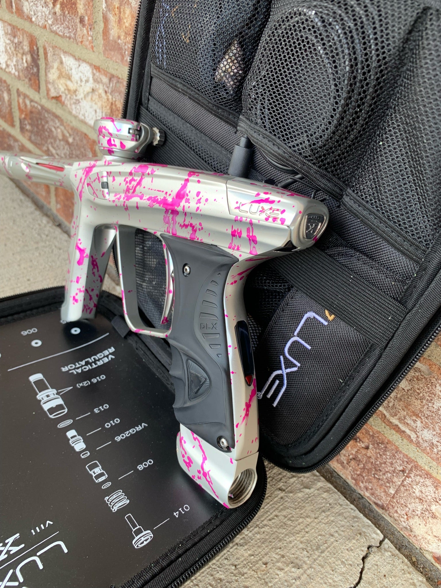 Used DLX Luxe X Paintball Gun - Silver Pink Splash