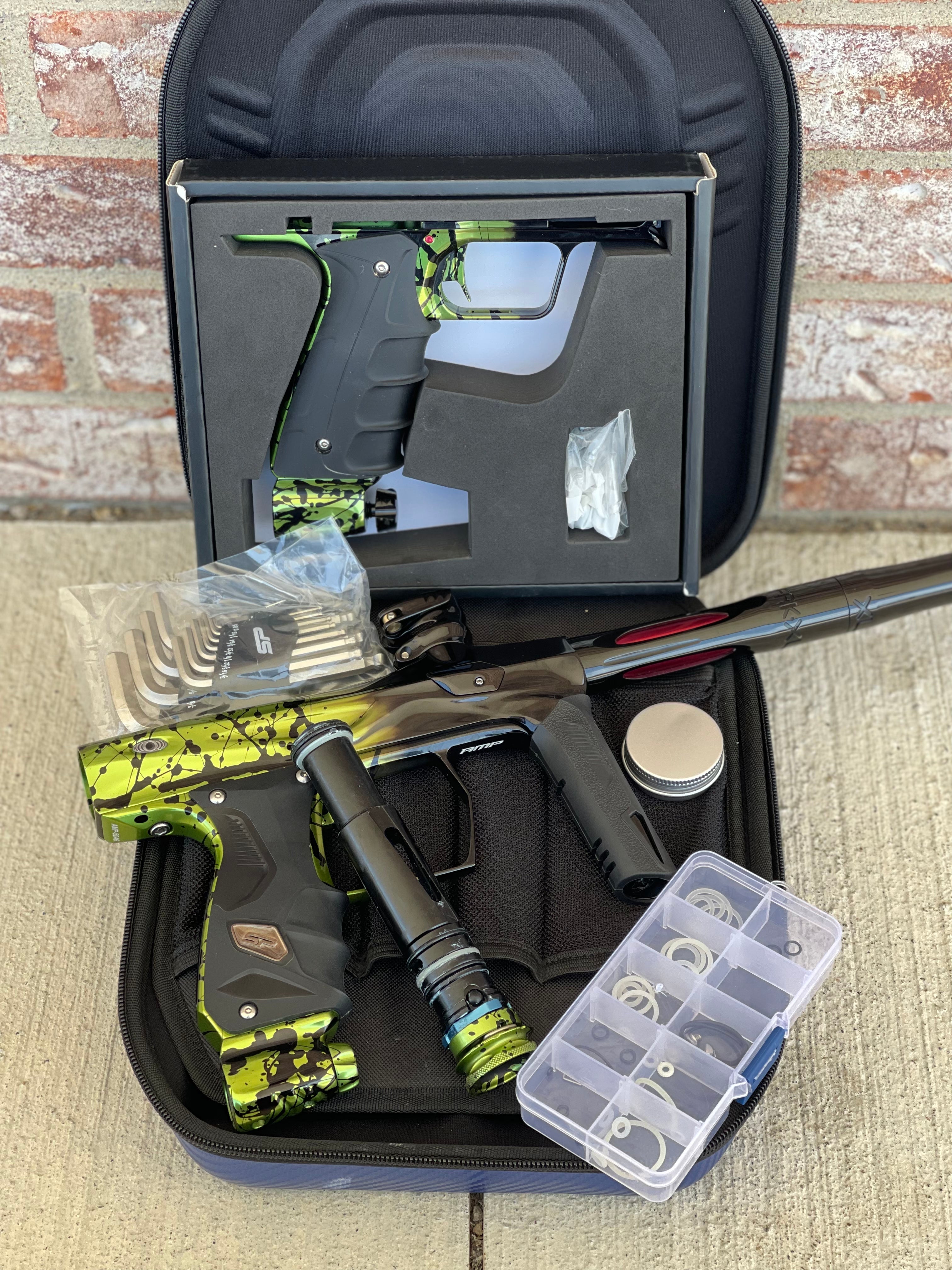 Used Shocker Amp Paintball Gun - Reactor Lime Splash with MATCHING CC Frame & Valve