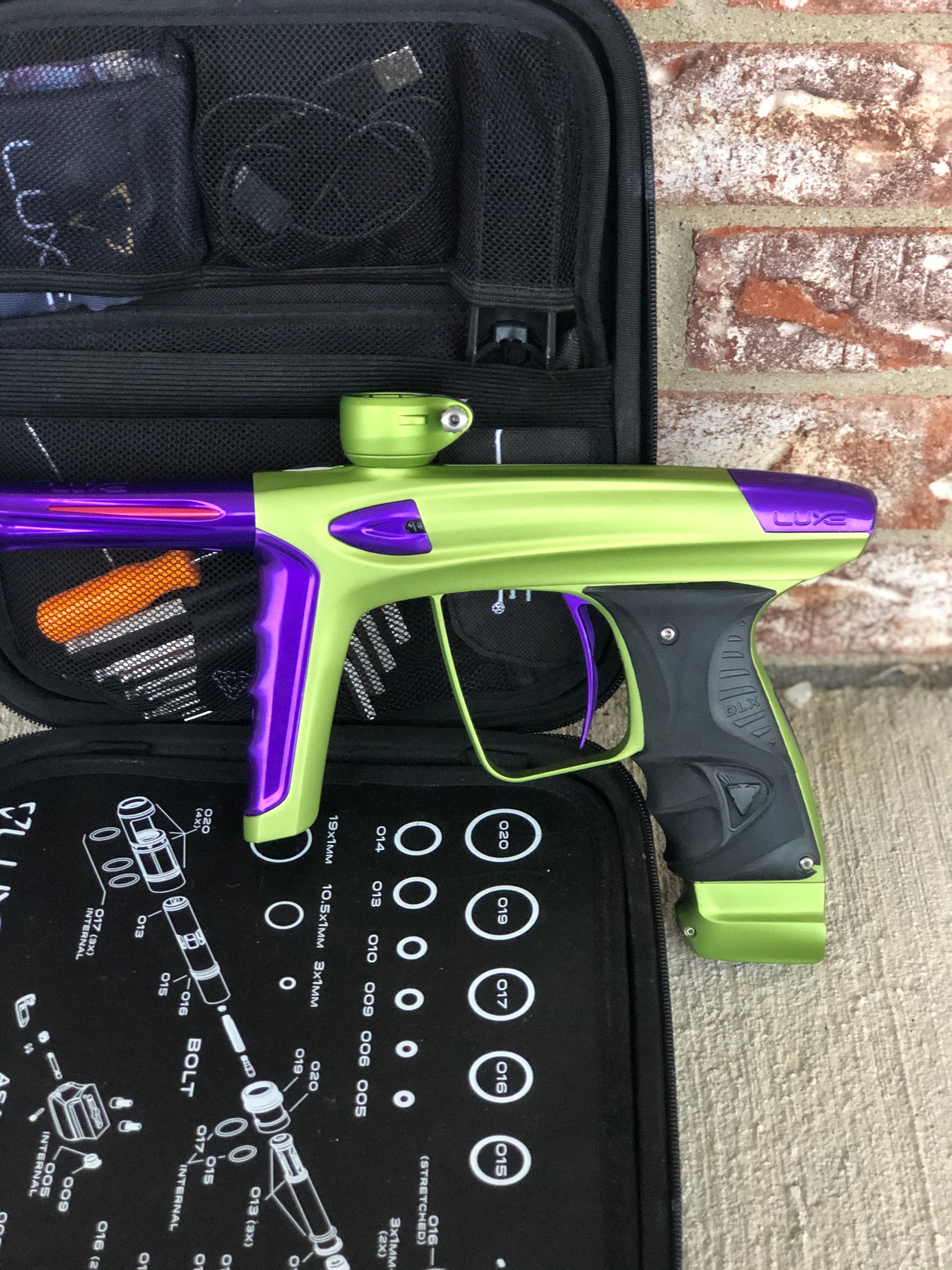 Used DLX Luxe ICE Paintball Gun - Dust Green w/ Purple