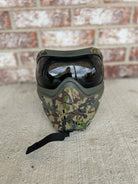 Used V-Force Grill SE Paintball Mask - Woodland Camo w/ 2 Lenses, Visor, and Soft Goggle Bag