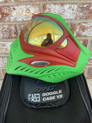 Used V-Force Grill Paintball Mask - Cowabunganga Series - Green/Red w/ 2 lenses & Exalt Goggle Case