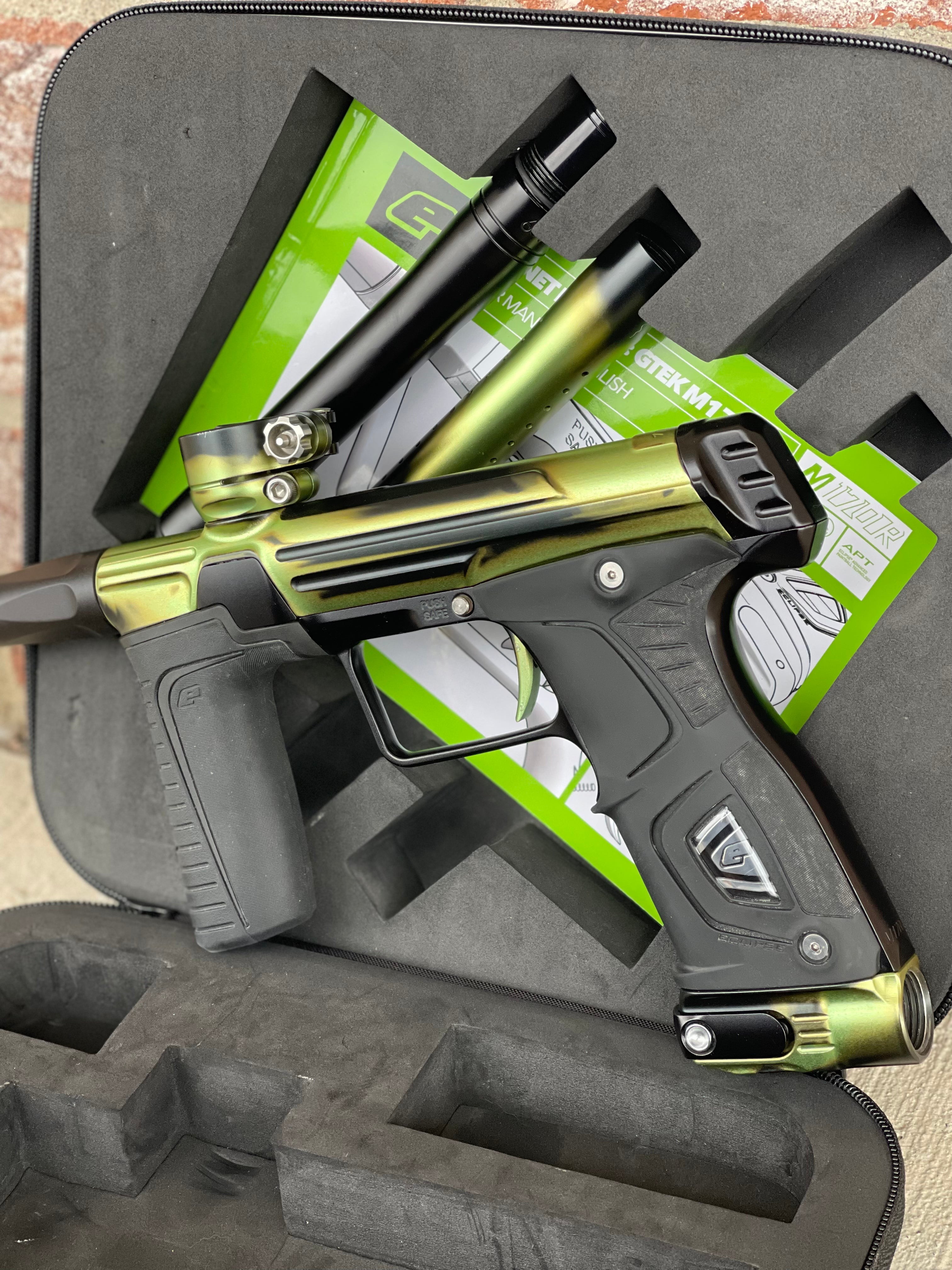 Used Planet Eclipse Gtek M170r - Acid Green Wash w/ ST3 Bolt, Deadlywinds Hair 45 Valve, and Matching Inception Designs Barrel