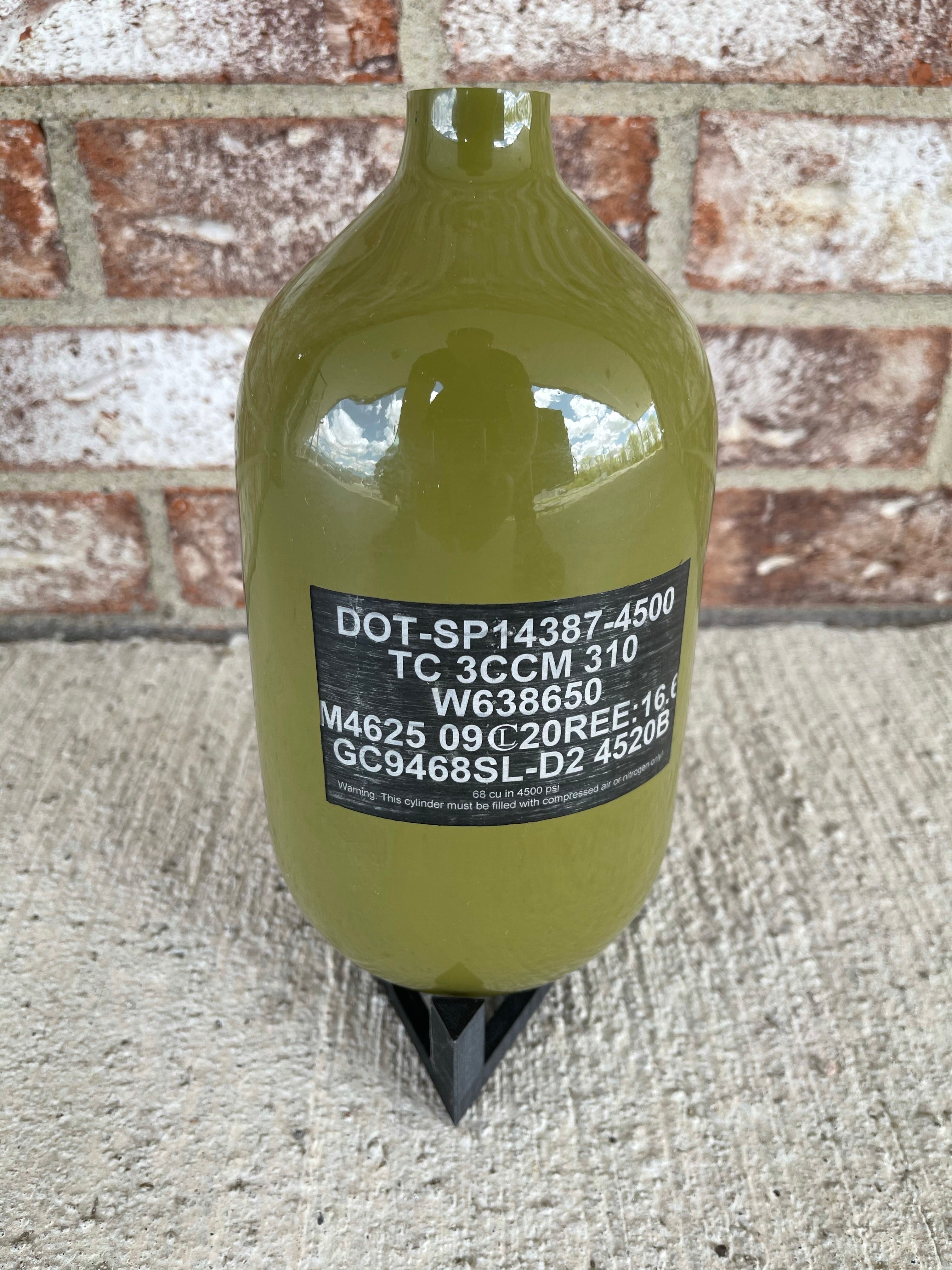 Used Infamous "Bones" 68/4500 Paintball Tank - Olive - BOTTLE ONLY