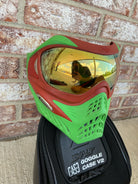 Used V-Force Grill Paintball Mask - Cowabunganga Series - Green/Red w/ 2 lenses & Exalt Goggle Case