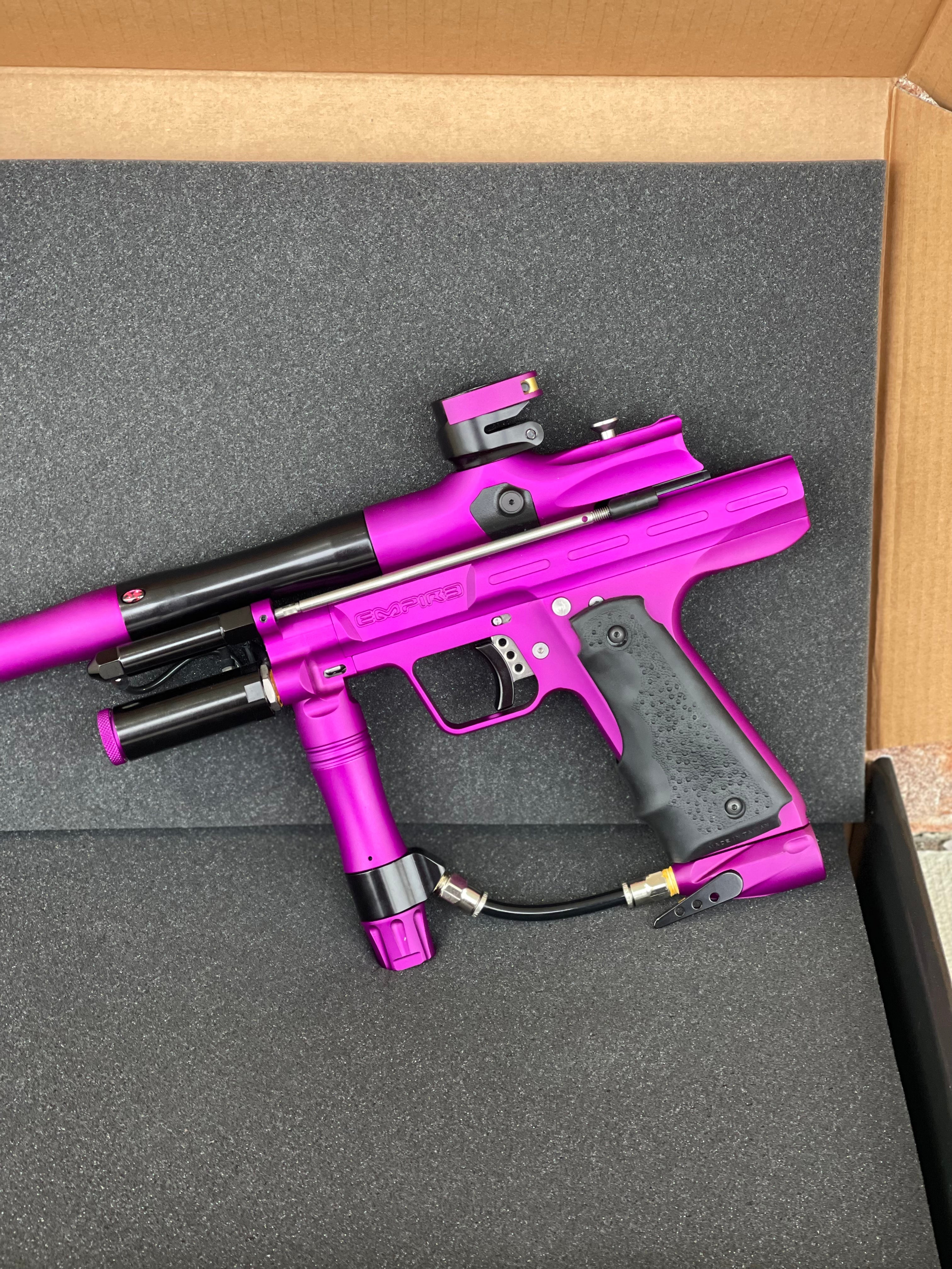 Used Empire Resurrection Autococker Paintball Marker- Purple w/ Matching Full Empire Barrel Kit