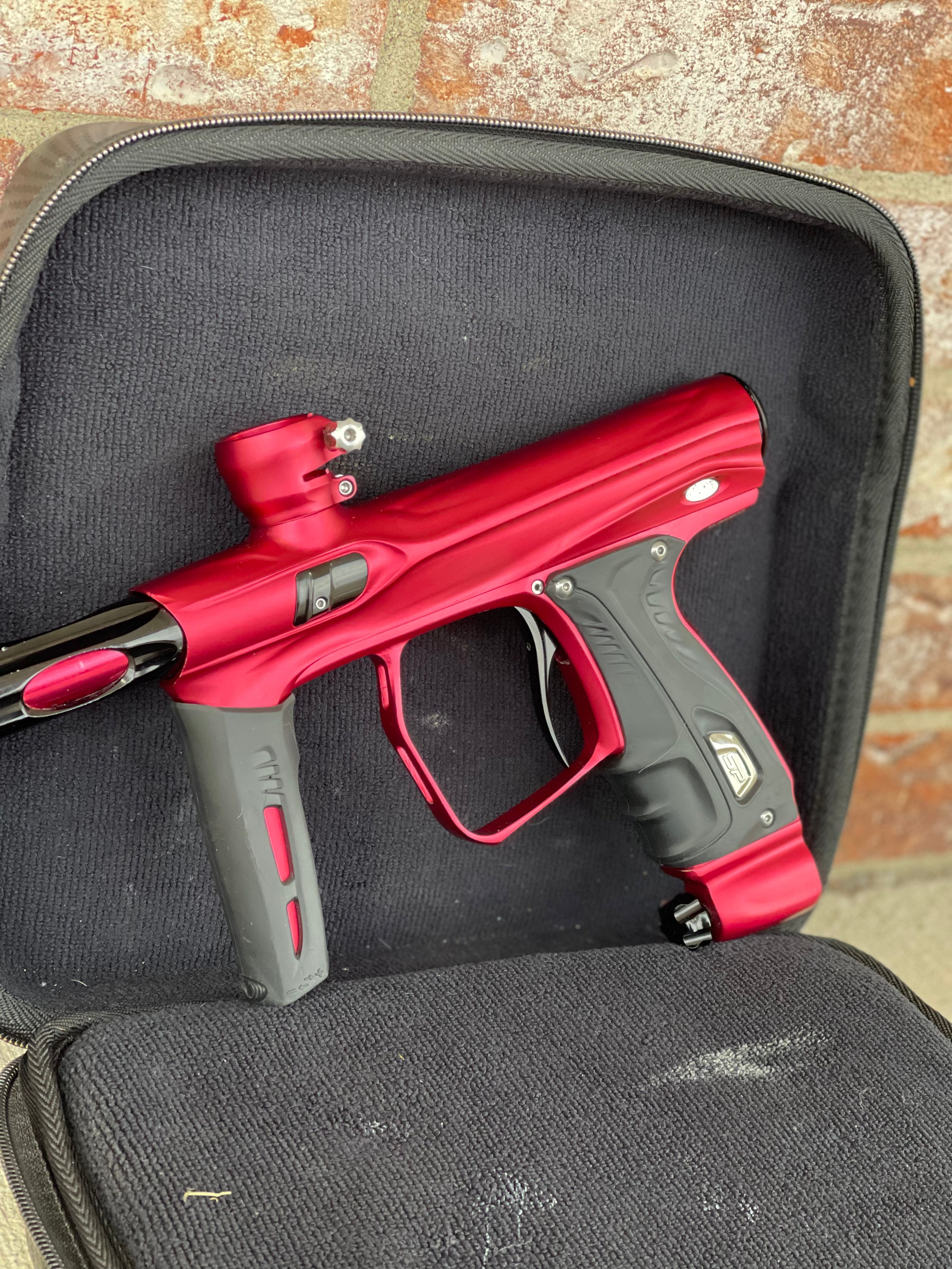 Used Shocker XLS Paintball Gun - Red/Black w/Black Freak XL Barrel Back & Core Barrel Front