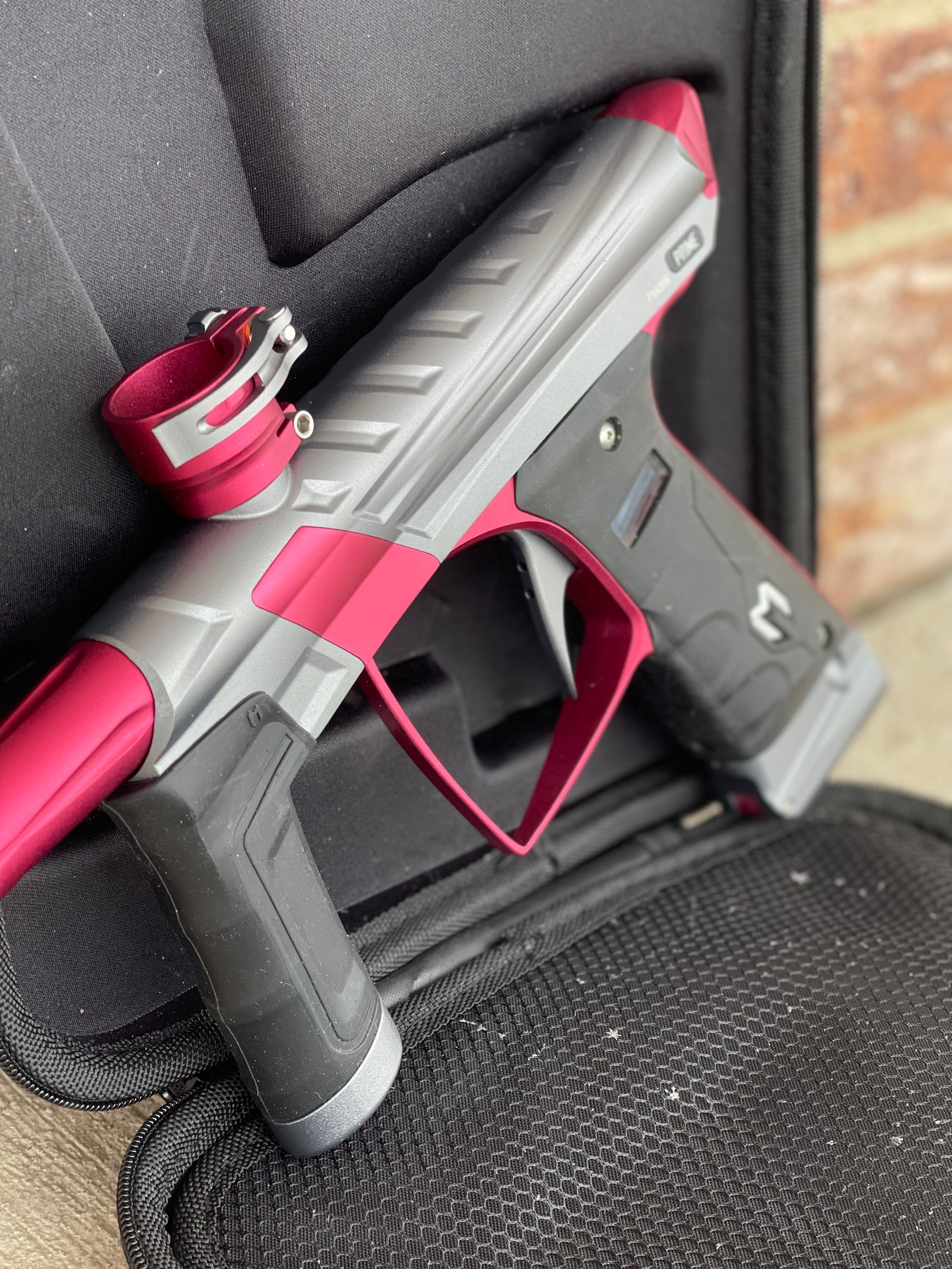 Used MacDev Prime XTS Paintball Gun - Dust Grey / Dust Red w/ addition