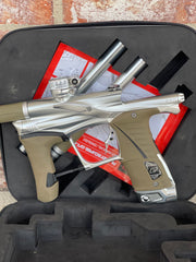 Used Planet Eclipse LV1.6 Paintball Gun - Silver (Pure) w/ Tan Grips, 3 FL Inserts, and Infamous Deuce Trigger