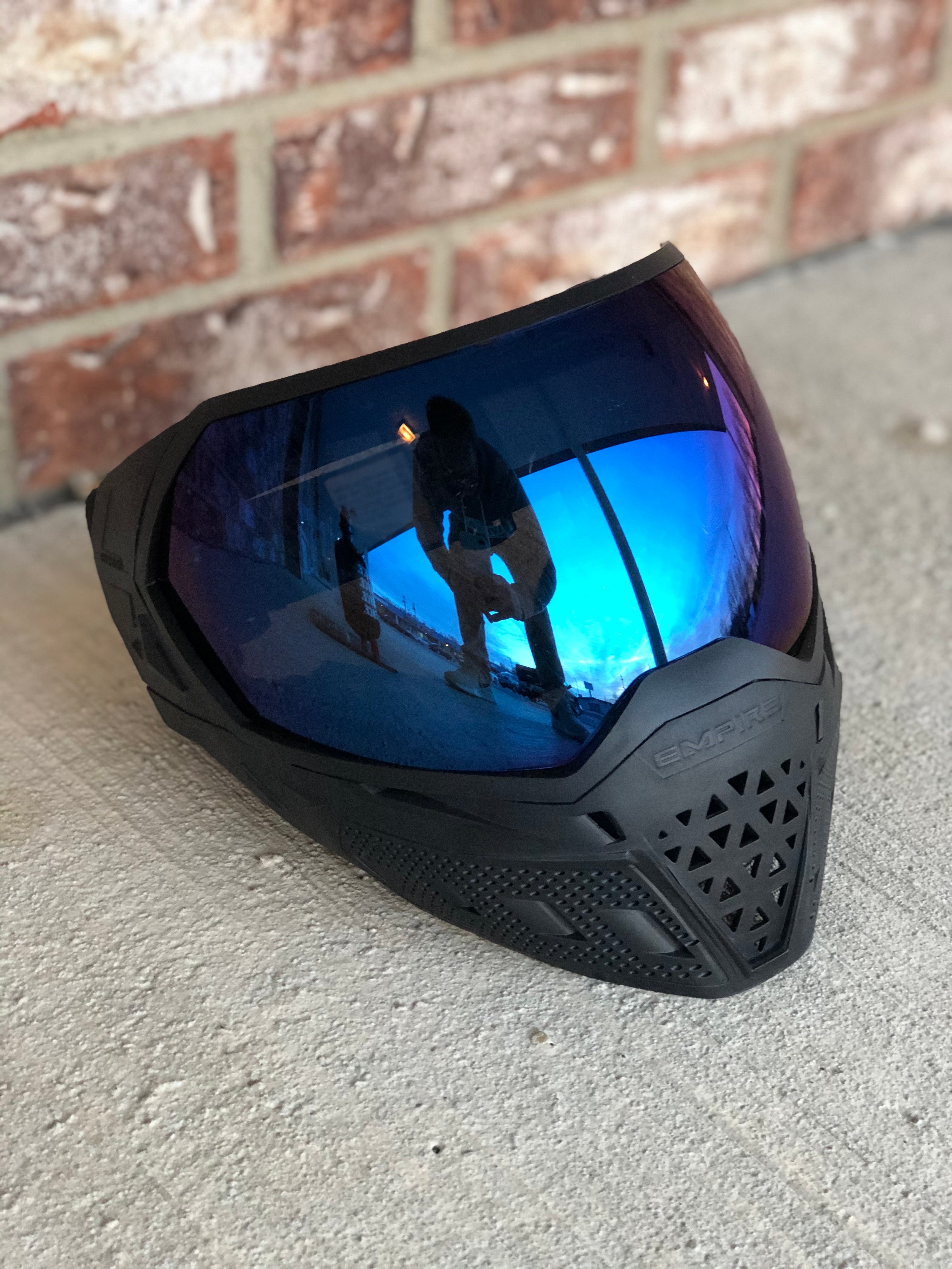 Used Empire EVS Paintball Mask- Black w/ Blue Mirror Lens