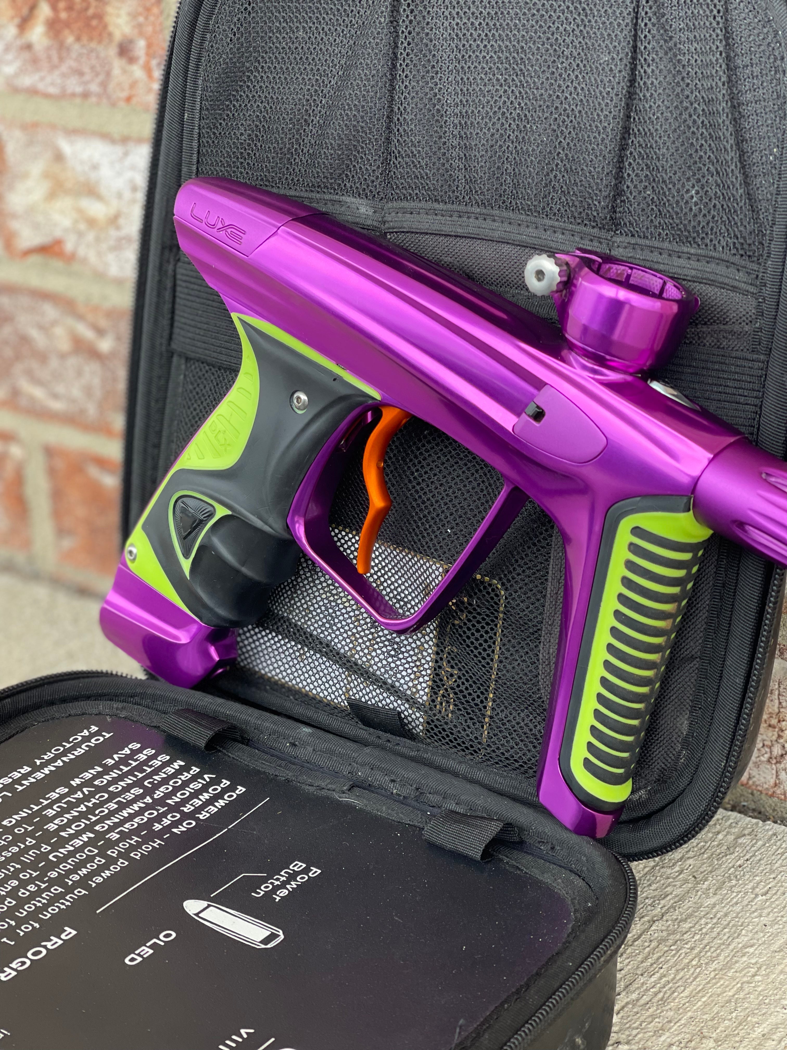 Used DLX Luxe X Paintball Gun - Gloss Purple / Dust Purple w/ Orange Deuce Trigger