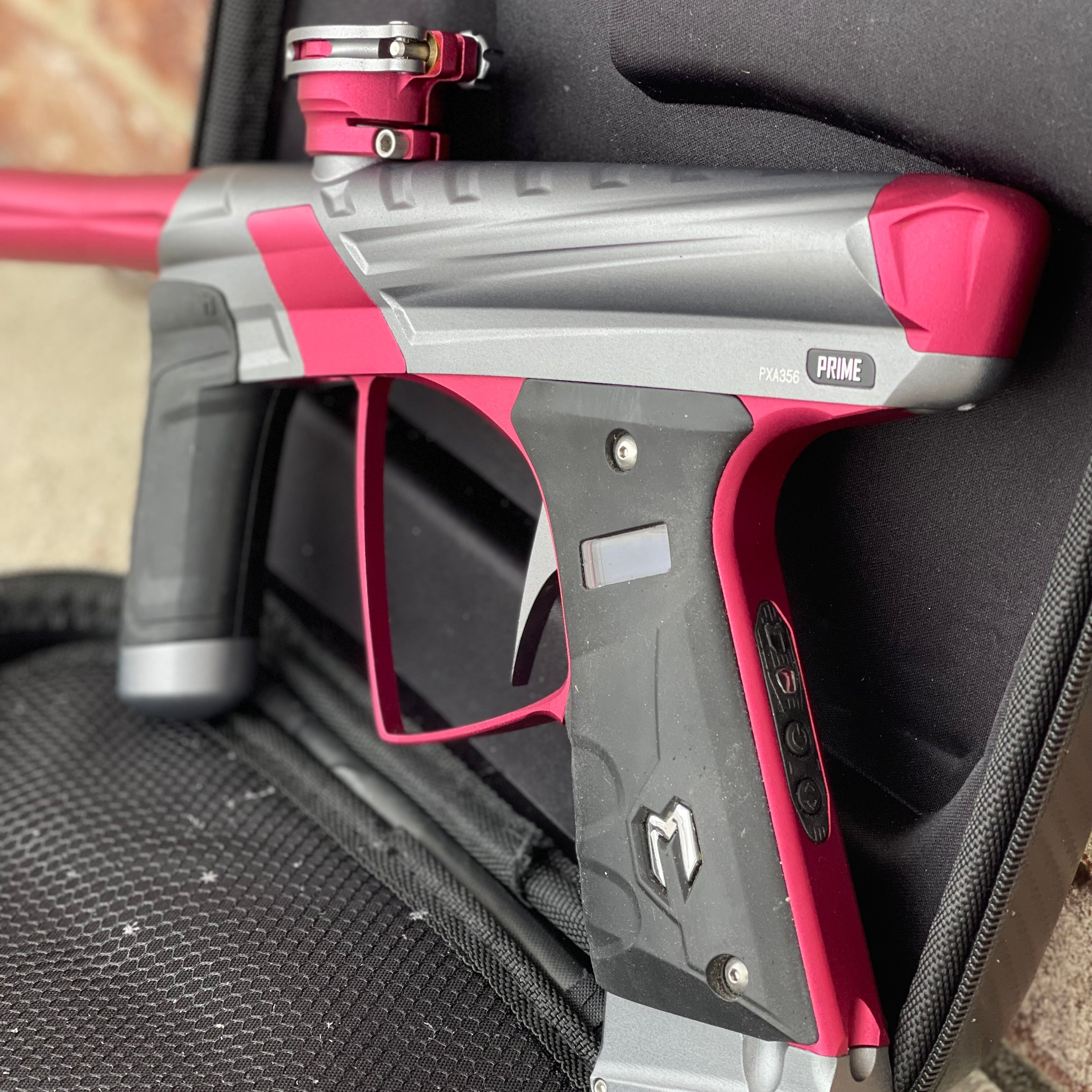 Used MacDev Prime XTS Paintball Gun - Dust Grey / Dust Red w/ additional Stock Deuce Trigger