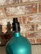 Used Infamous 80/4500 Skeleton Air Paintball Tank - Teal / Black w/ Infamous Powerhouse Regulator and Exalt Tank Cover