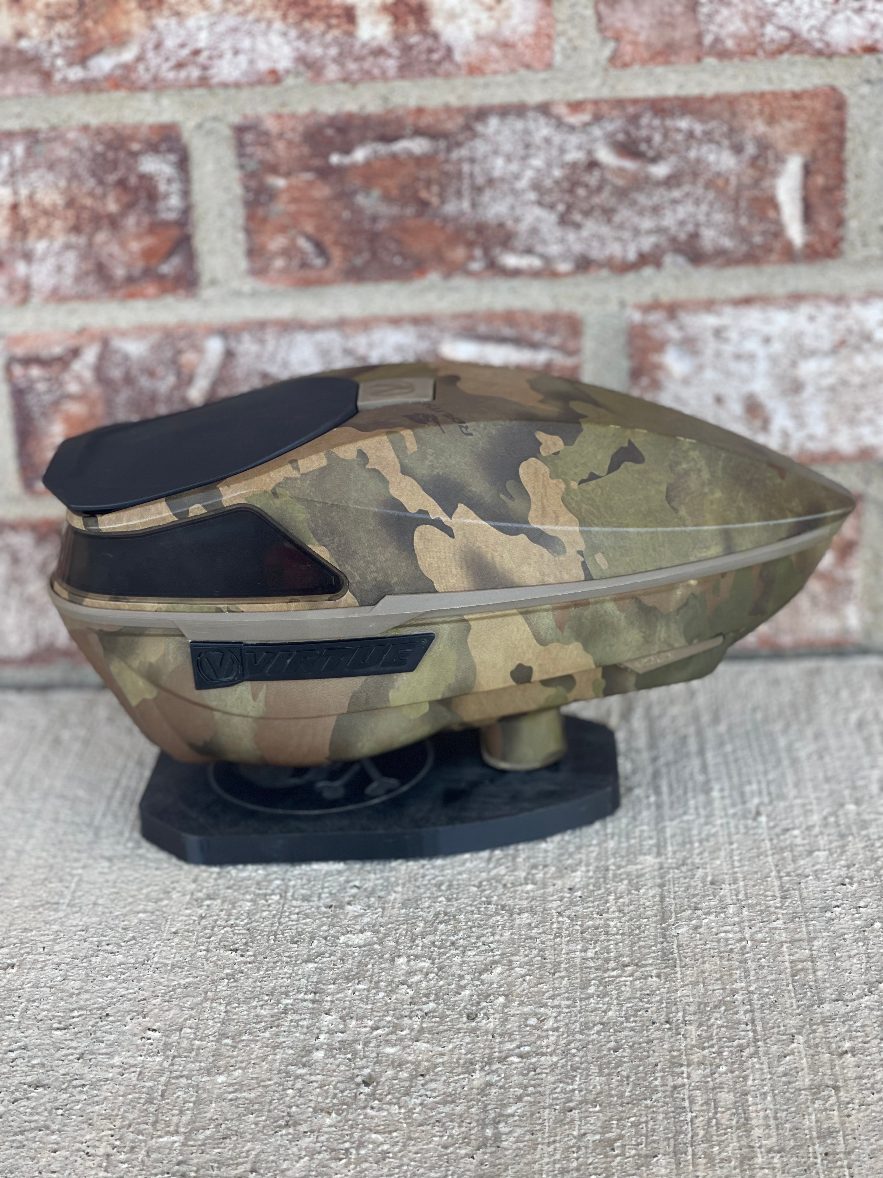 Used Virtue Spire 4 Paintball Loader - Reality Brush Camo w/ Rain Lid