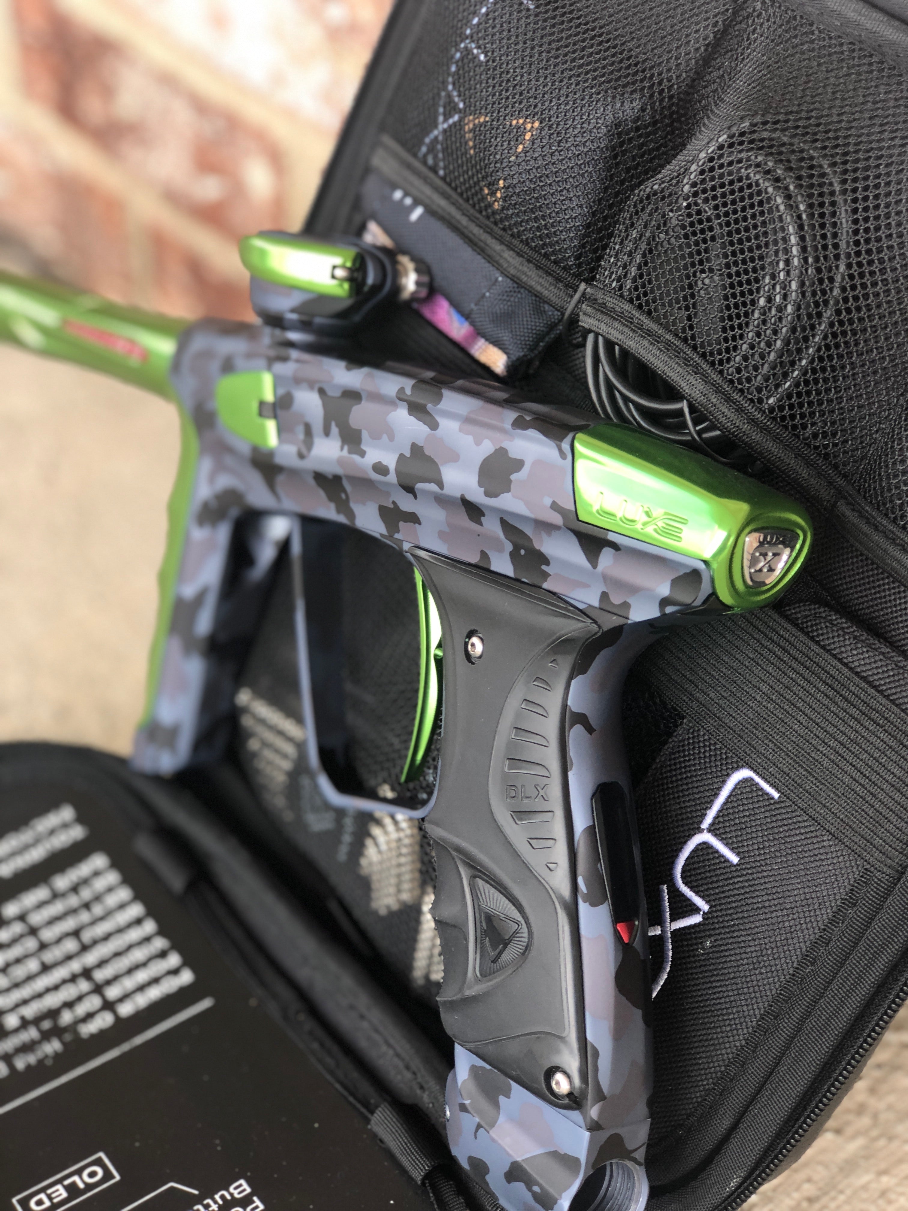 Used DLX Luxe X Paintball Gun - Urban Camo with Lime Accents