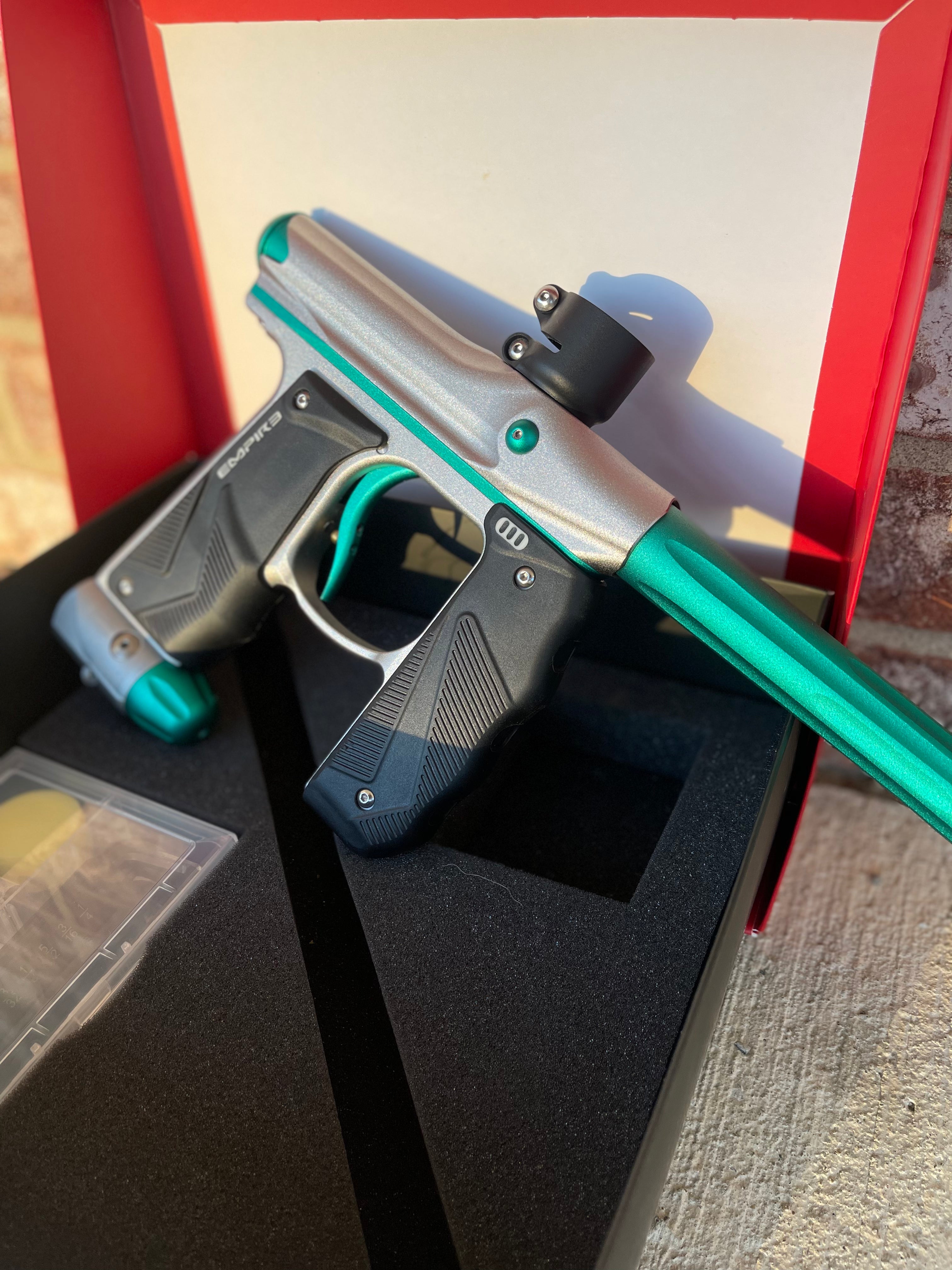 Used Empire Mini GS Paintball Gun - Dust Grey/Teal w/ Redline OLED Board