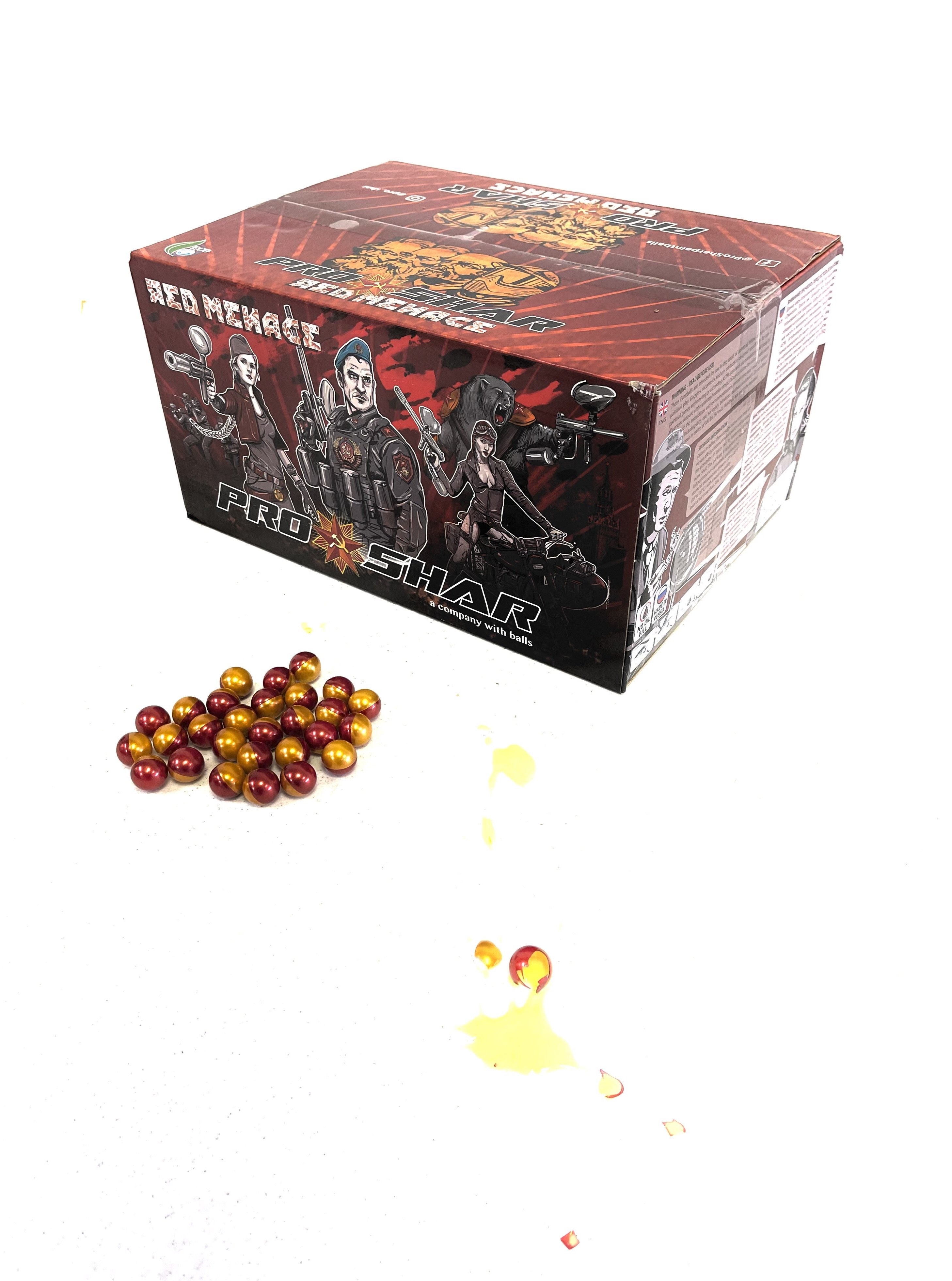 Pro-Shar Red Menace 2 Tone Paintballs 2000 Count - Metallic Ruby/Gold Shell - Bright Neon Fill