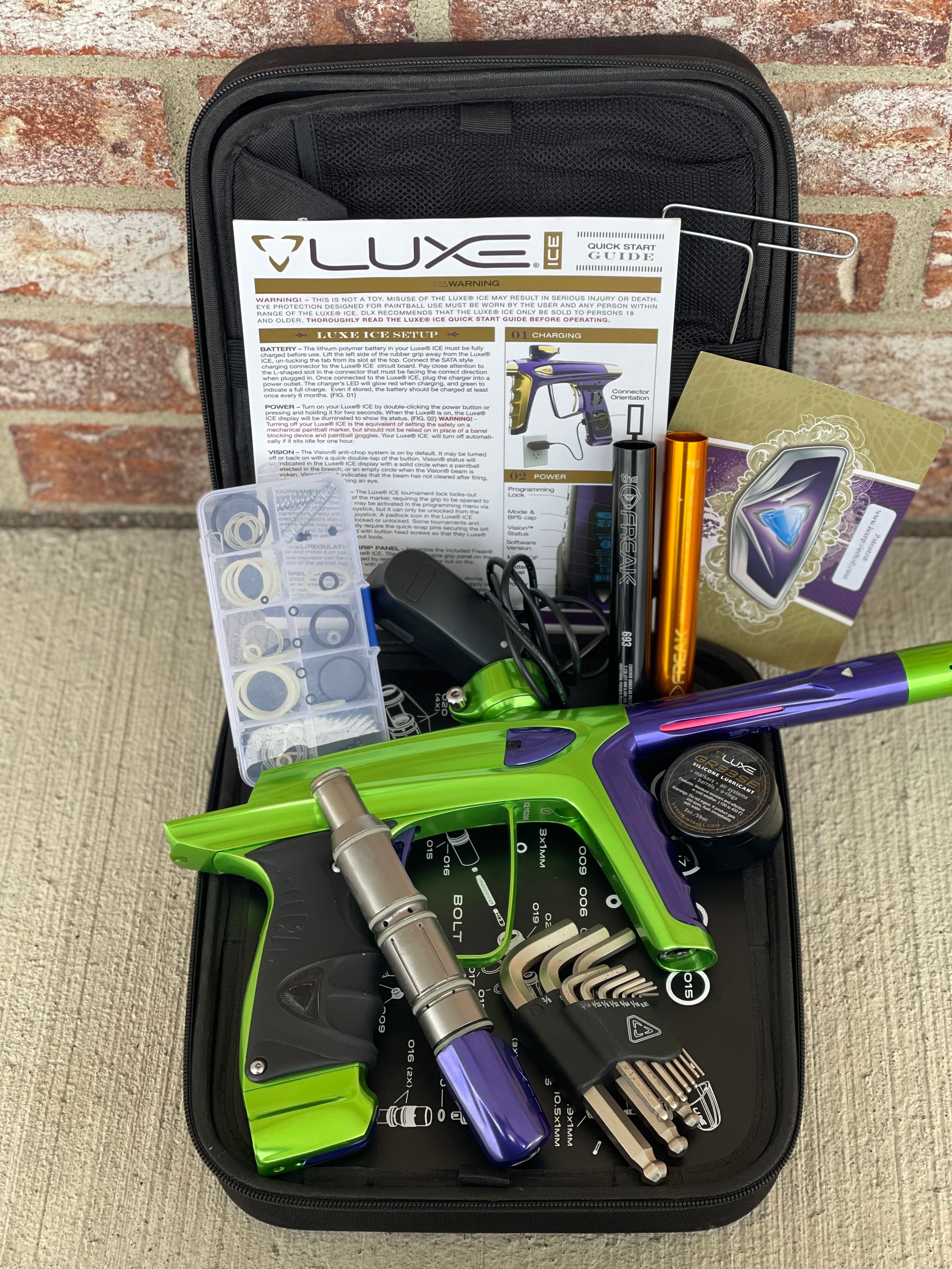 Used DLX Luxe ICE Paintball Gun - Polished Green / Polished Purple