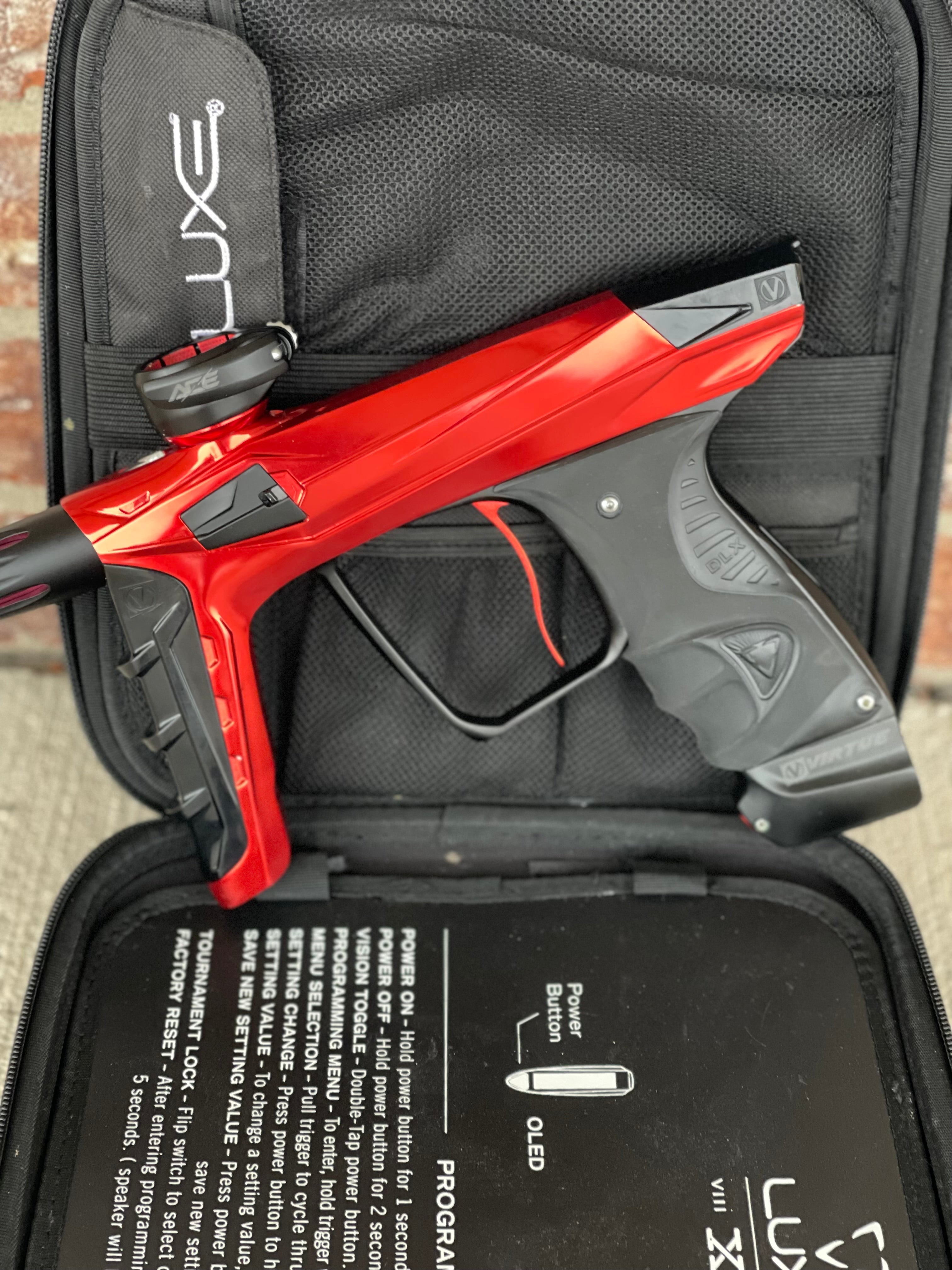 Used Virtue Luxe Ace Paintball Gun - Polished Red / Dust Black w/ Infamous Silencio Tip