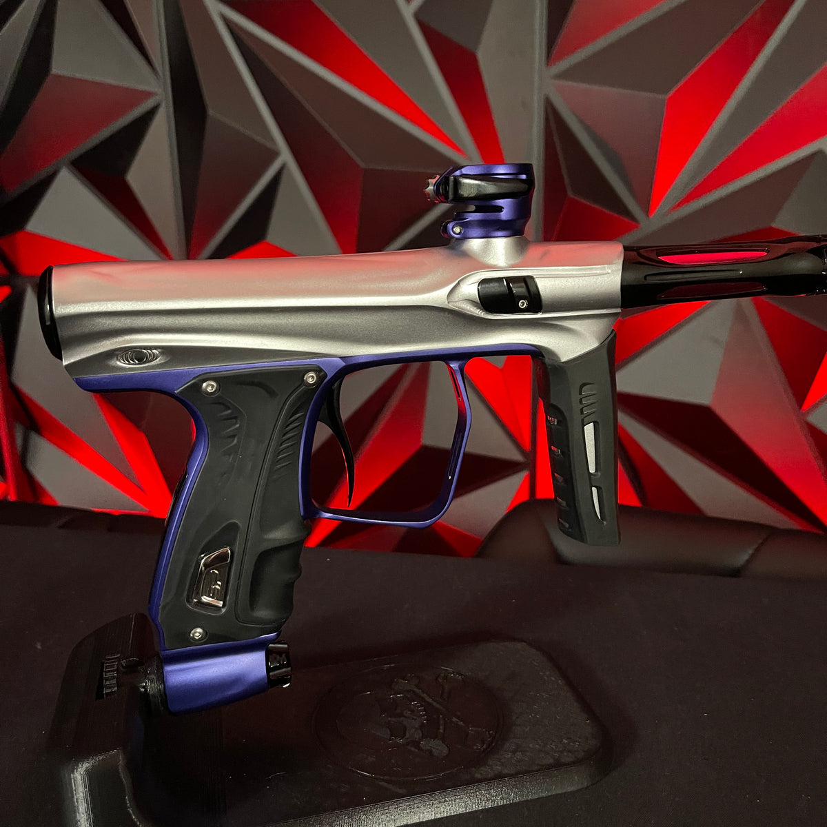 Used Shocker XLS Paintball Gun - Silver/Purple w/ CVO Frame
