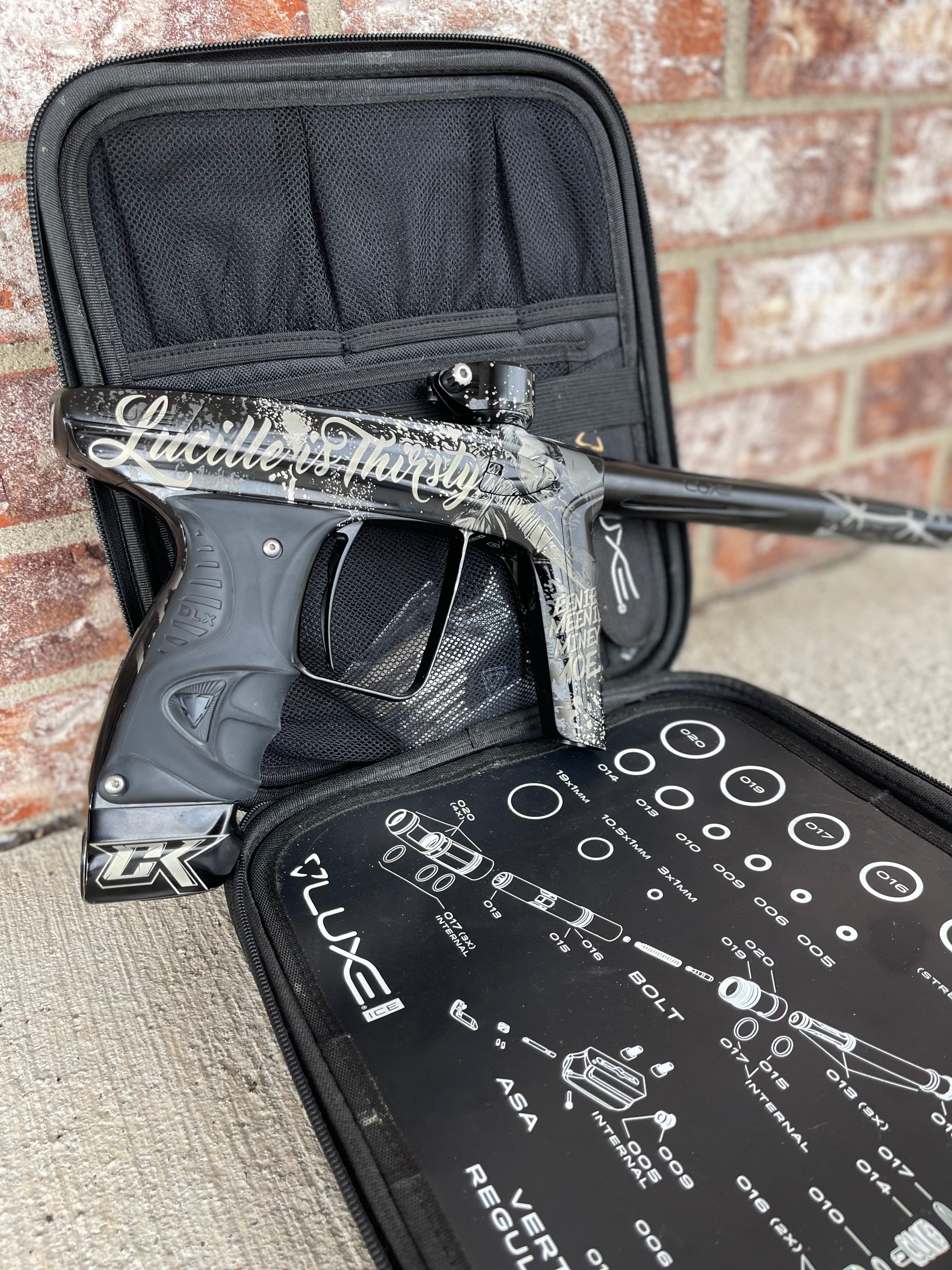 Used DLX Luxe Ice Paintball Gun - Gloss Black/Dust Black w/ CK "Lucille is Thirsty" Laser Engraving