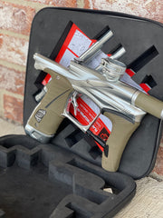 Used Planet Eclipse LV1.6 Paintball Gun - Silver (Pure) w/ Tan Grips, 3 FL Inserts, and Infamous Deuce Trigger